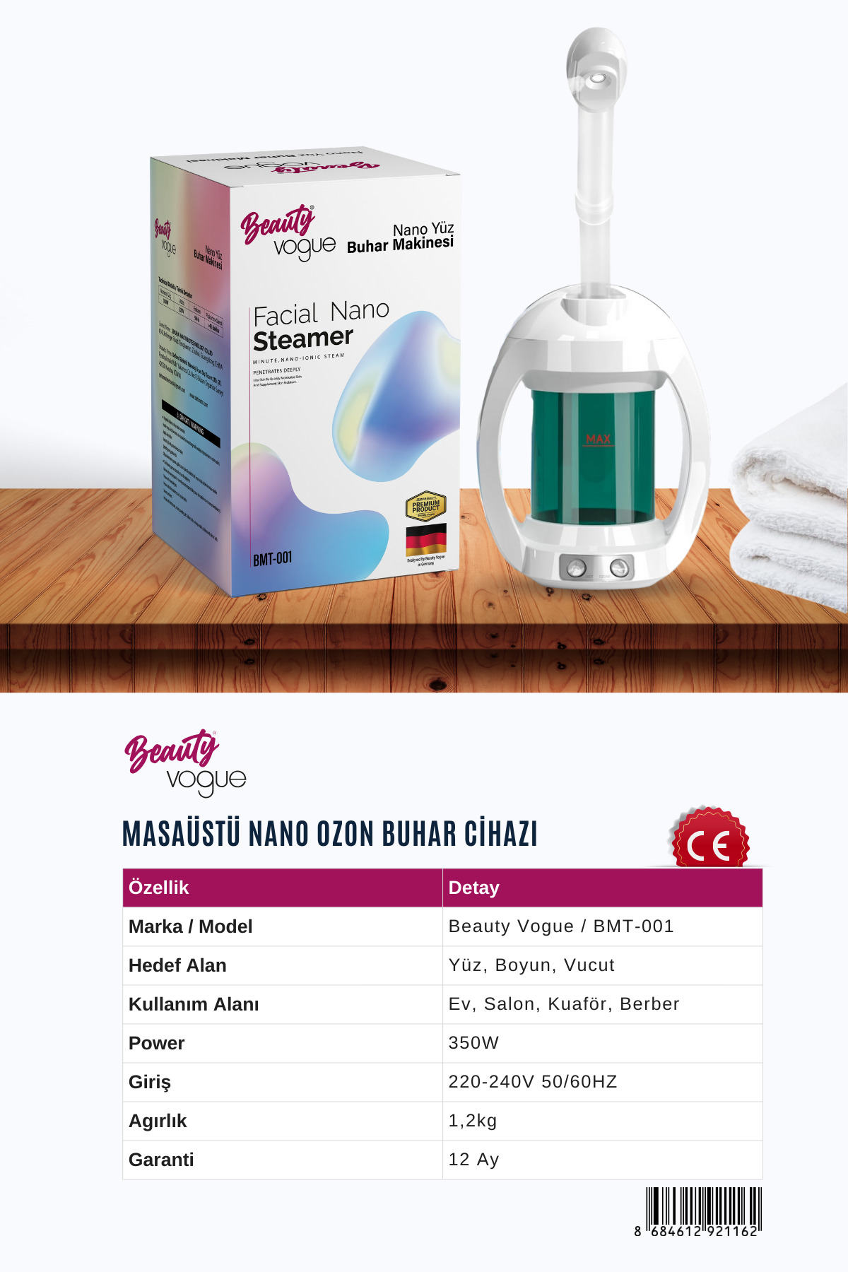 Masaüstü Vapozon Yüz Sıcak Buhar Makinesi Ozonlu Cilt Bakımı Profesyonel - Taşınabilir — سفید BMT-001-2 — تصویر 7 از 7