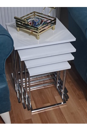 usta mekan Akasya Gümüş Beyaz Mdf 4 lü Zigon Sehpa