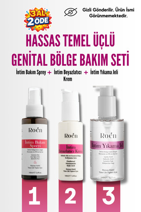 Roen Hassas Temel Üçlü Genital Bakım Seti, İntim Sprey, İntim Beyazlatıcı Kre...