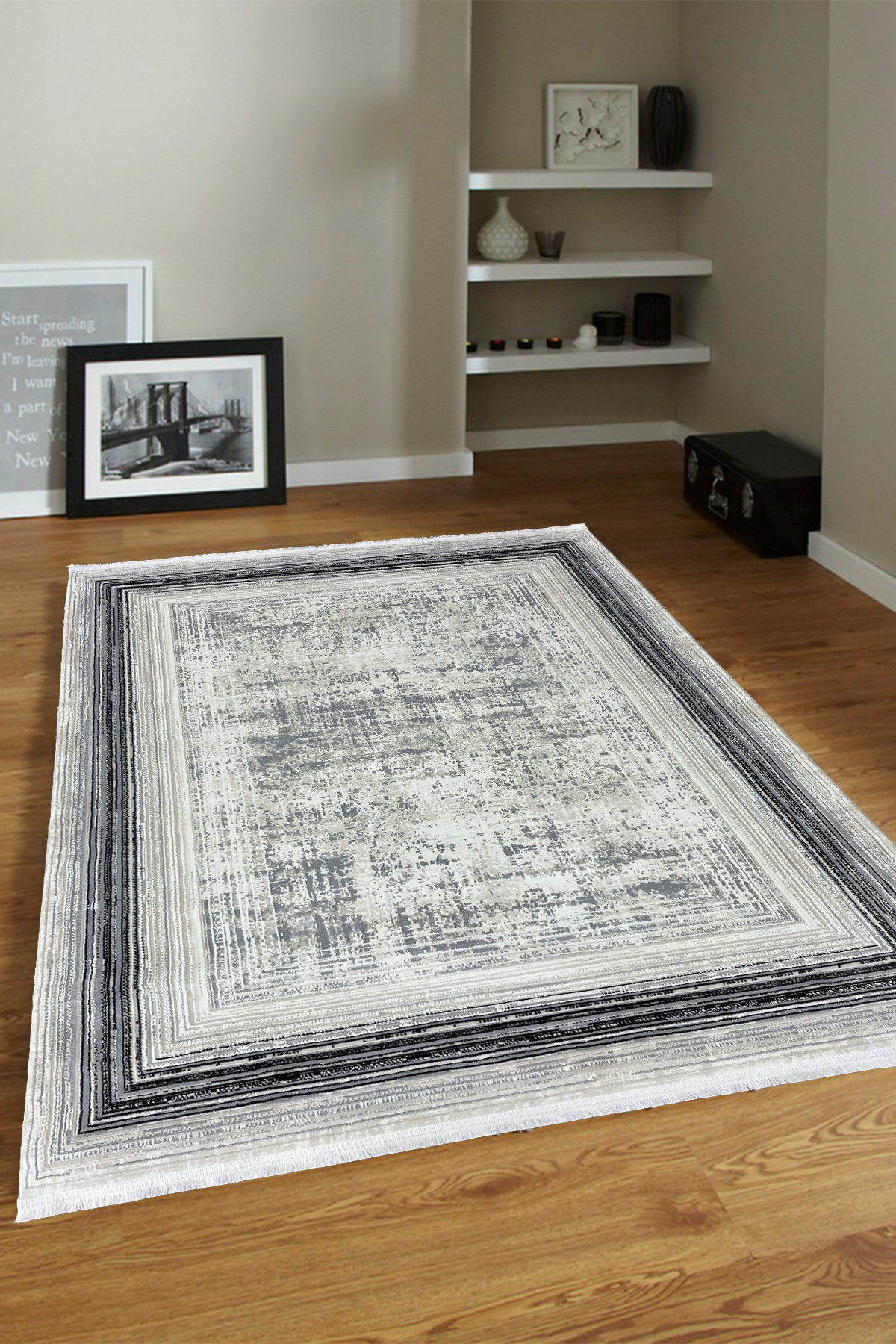 4 Square Meters - 6 Square Meters Bamboo Style Modern Living Room Kitchen Carpet Antiallergic Anthracite