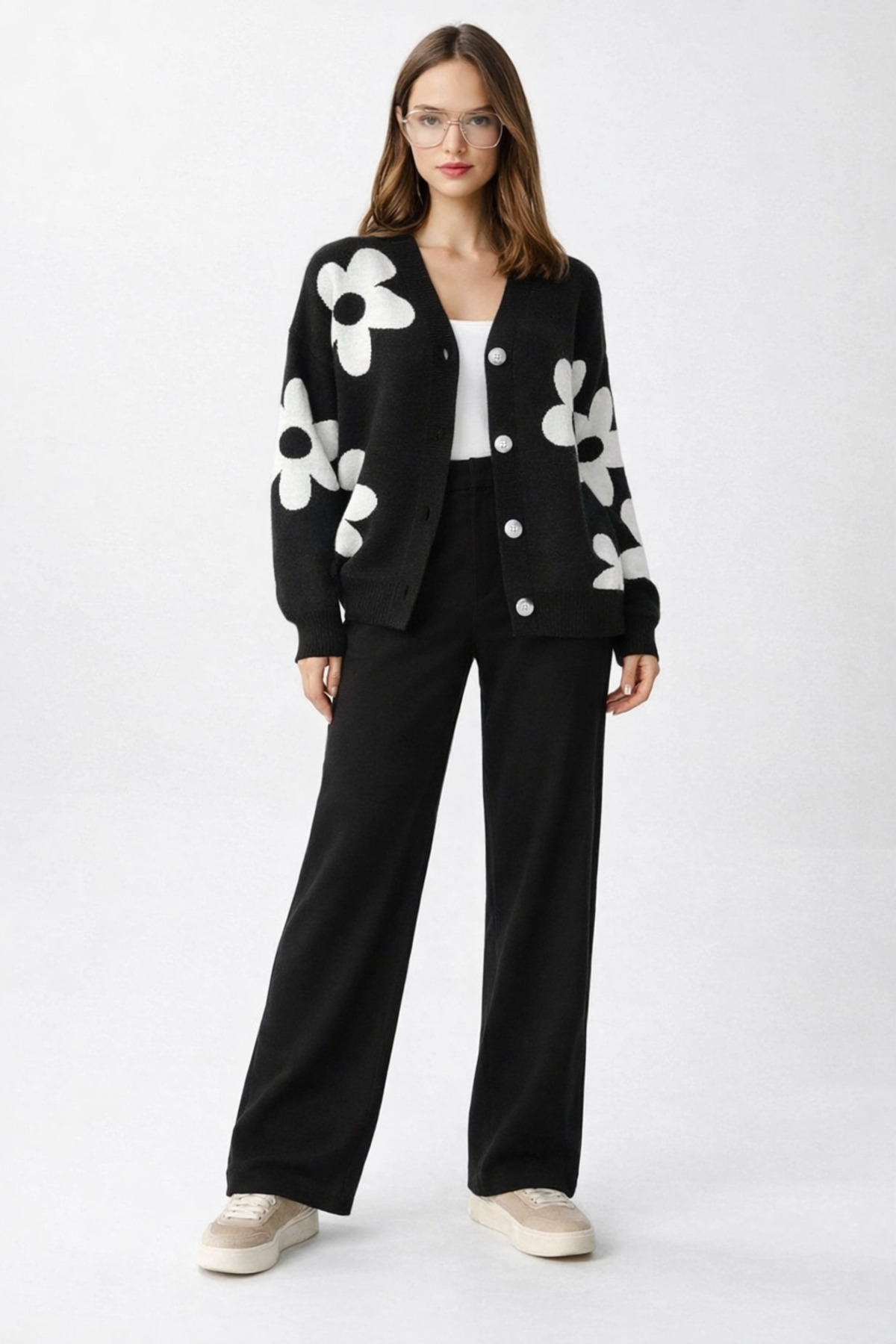 MARLİNG Floral Cotton Knit Top and Bottom Set