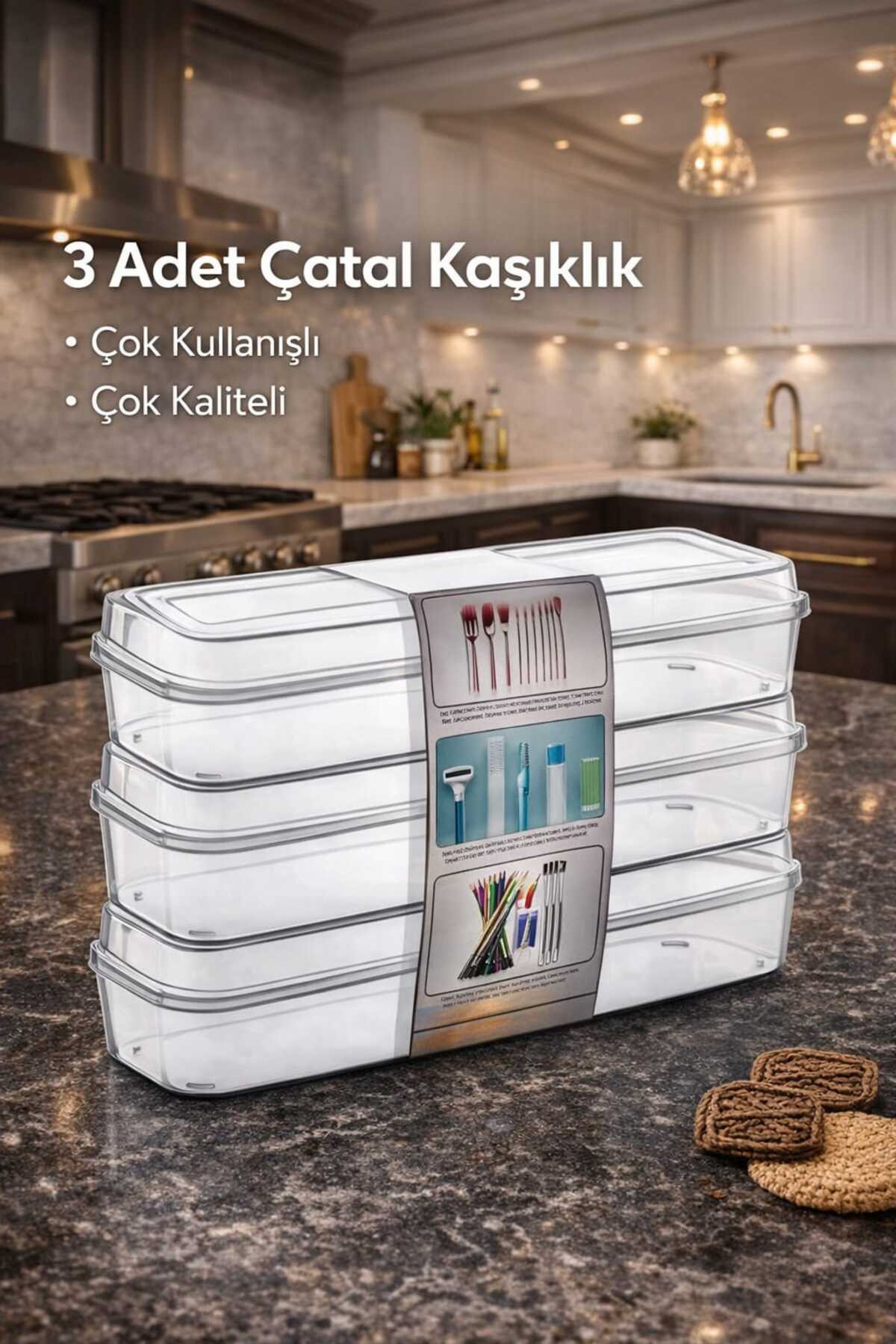 ジャー容器 PCL-10 730個セット AKCAKESE Çatal Kaşık Bıçak Saklama Kutusu, Makyaj Organizeri 3