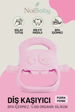 Genel Markalar Pembe Silikon Diş Kaşıyıcı ve Dişlik - BPA'sız, Yumuşak, Damak...