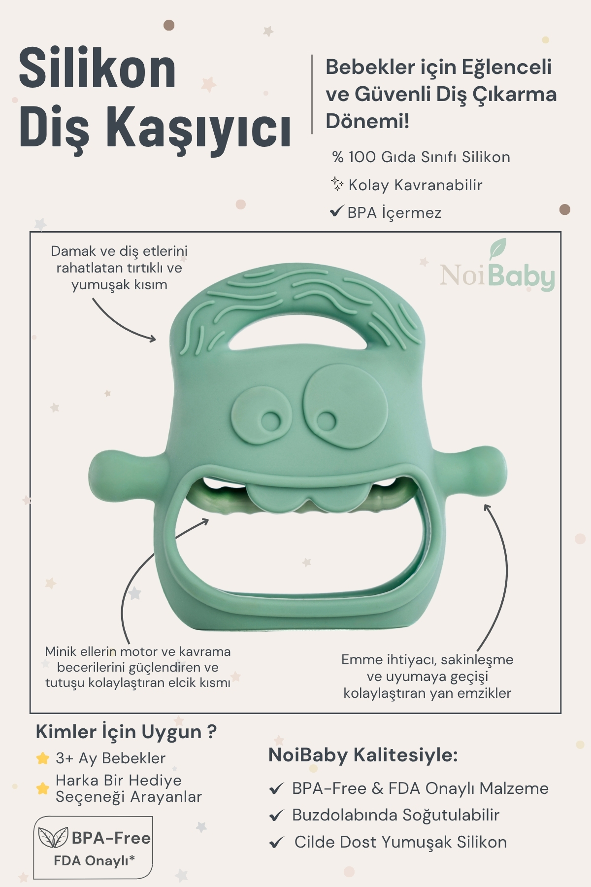NoiBaby Bebek Diş Kaşıyıcı Silikon - Yeşil fotoğrafı 5 (önizleme)