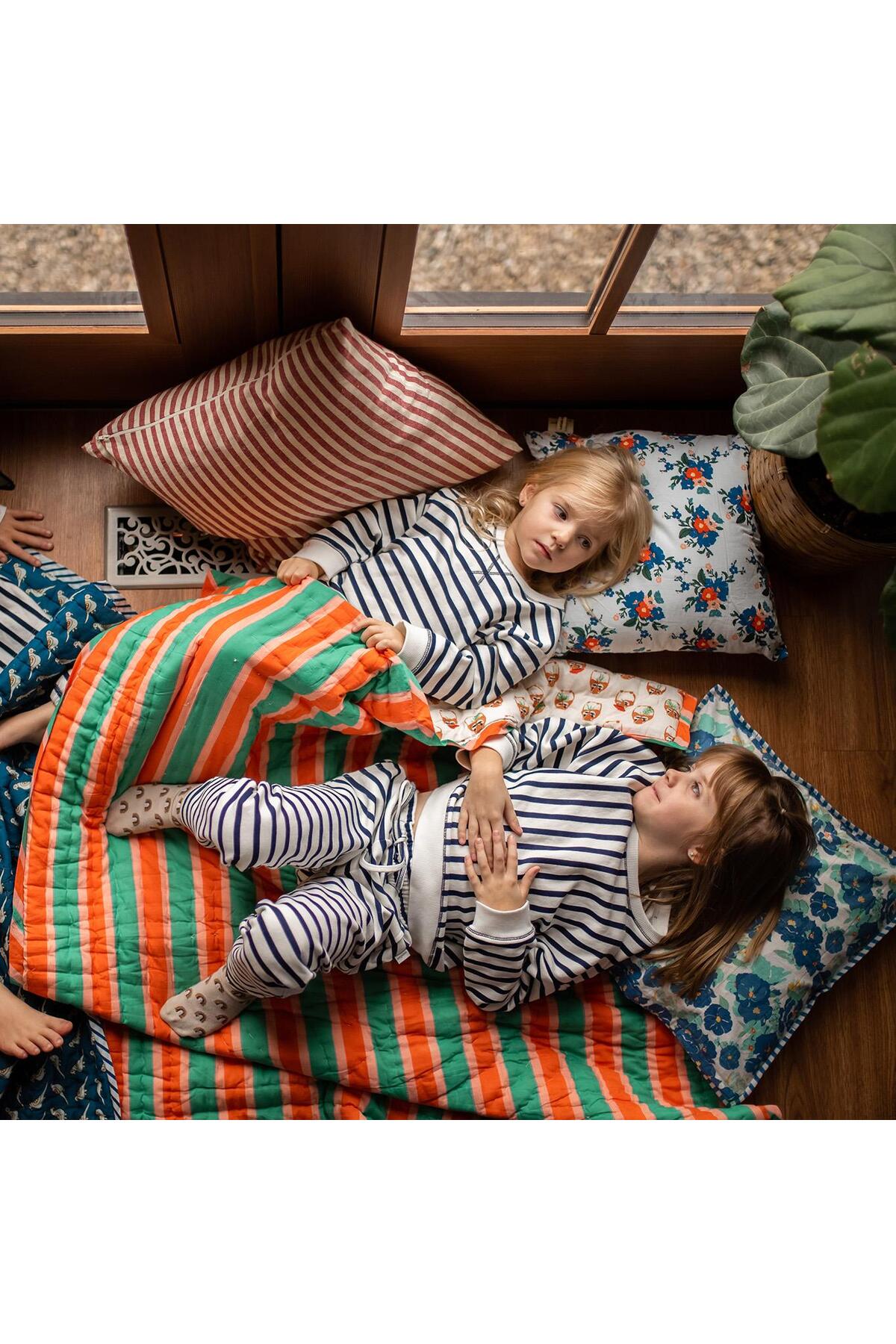 Antebies Organik Lacivert Beyaz Çizgili Polarlı Manşetli Kız Erkek Bebek Sweatshirt fotoğrafı 3 (önizleme)