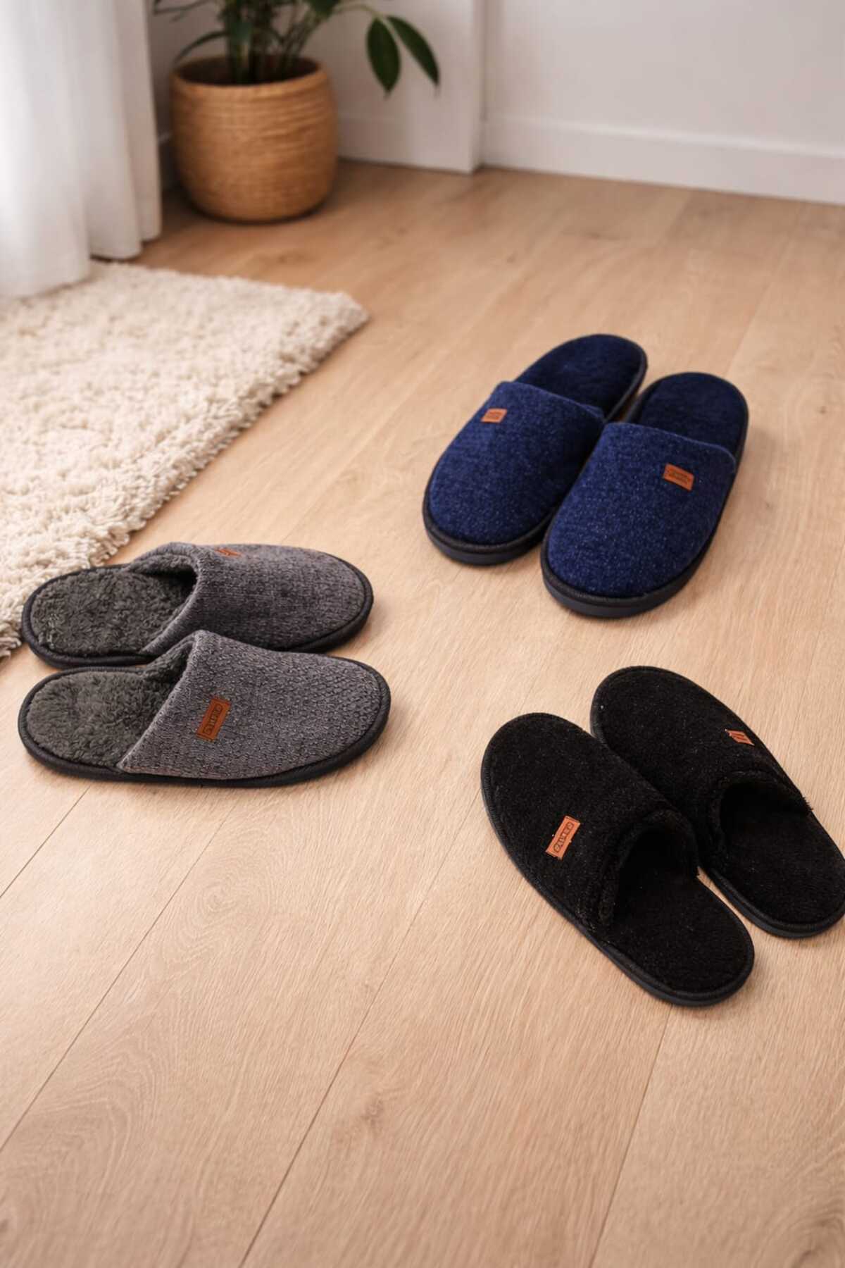 fluffy Kadın Erkek sessiz termo tabanlı, içi peluş, sıcak tutan kaliteli lüks ev terliği panduf 3'lü set