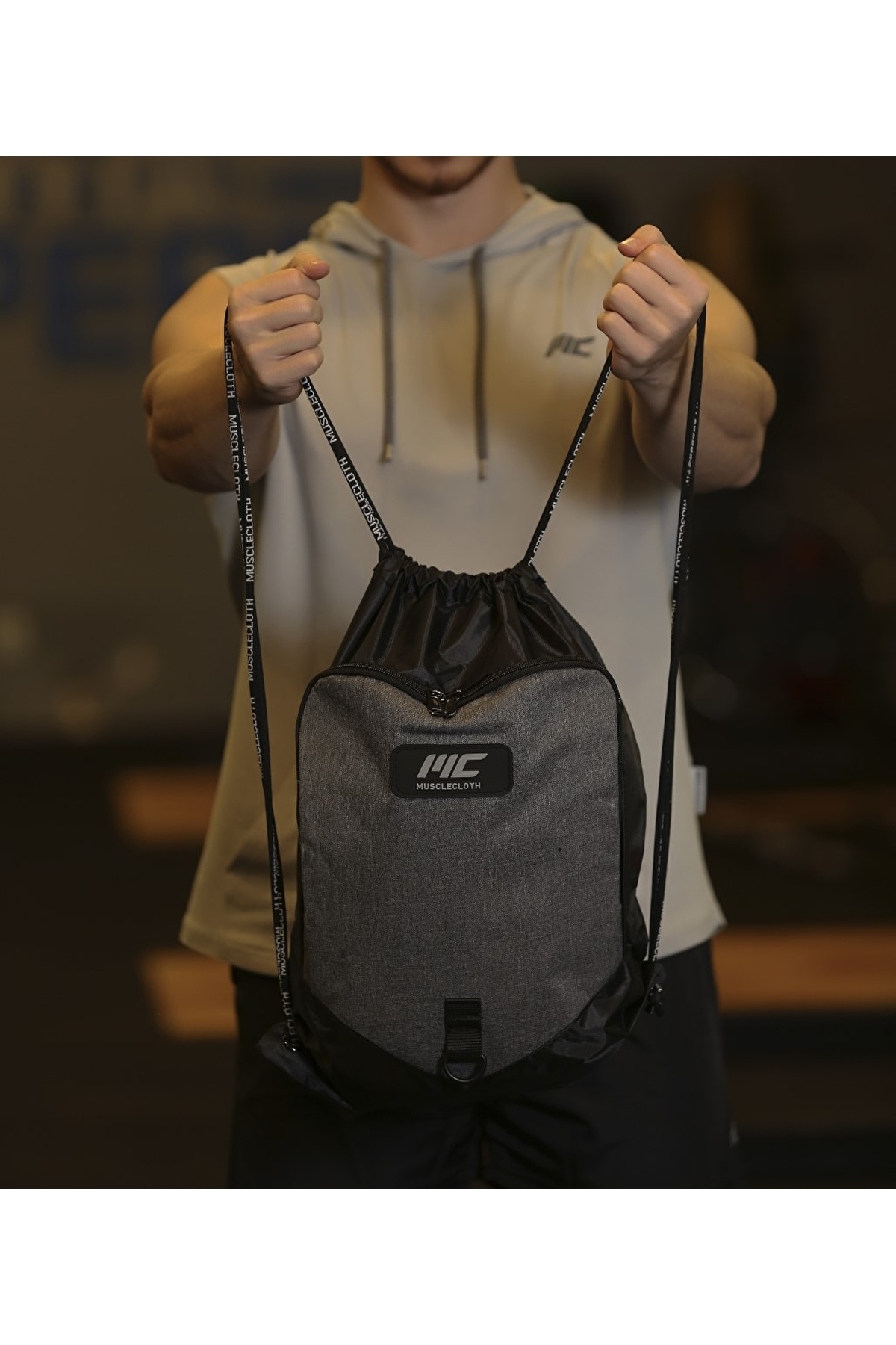 MUSCLECLOTH  Sackpack Spor Çanta Siyah Gri - Görsel 5