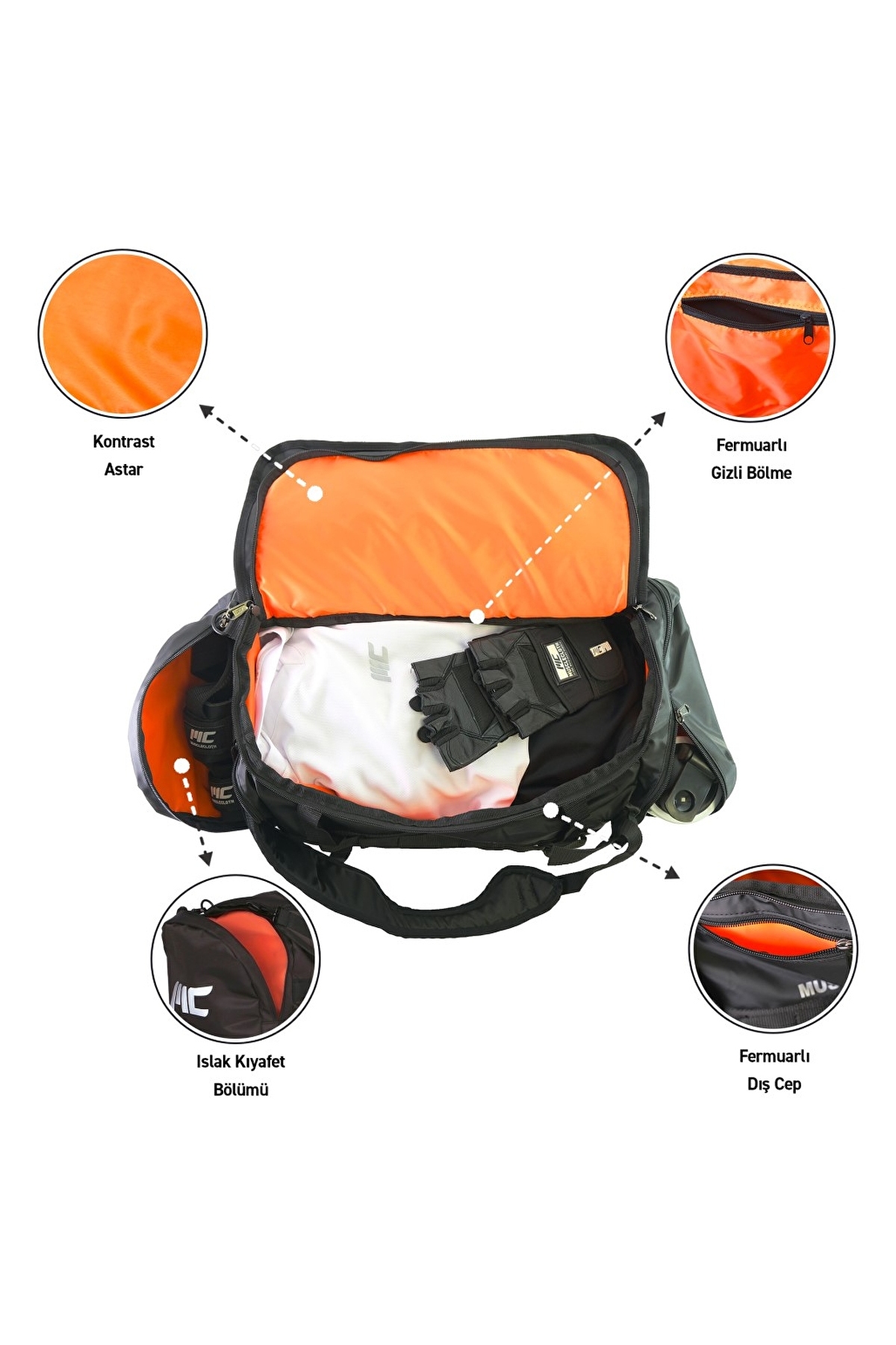 MUSCLECLOTH Convertible Spor Çanta Gri 40 L görsel 3