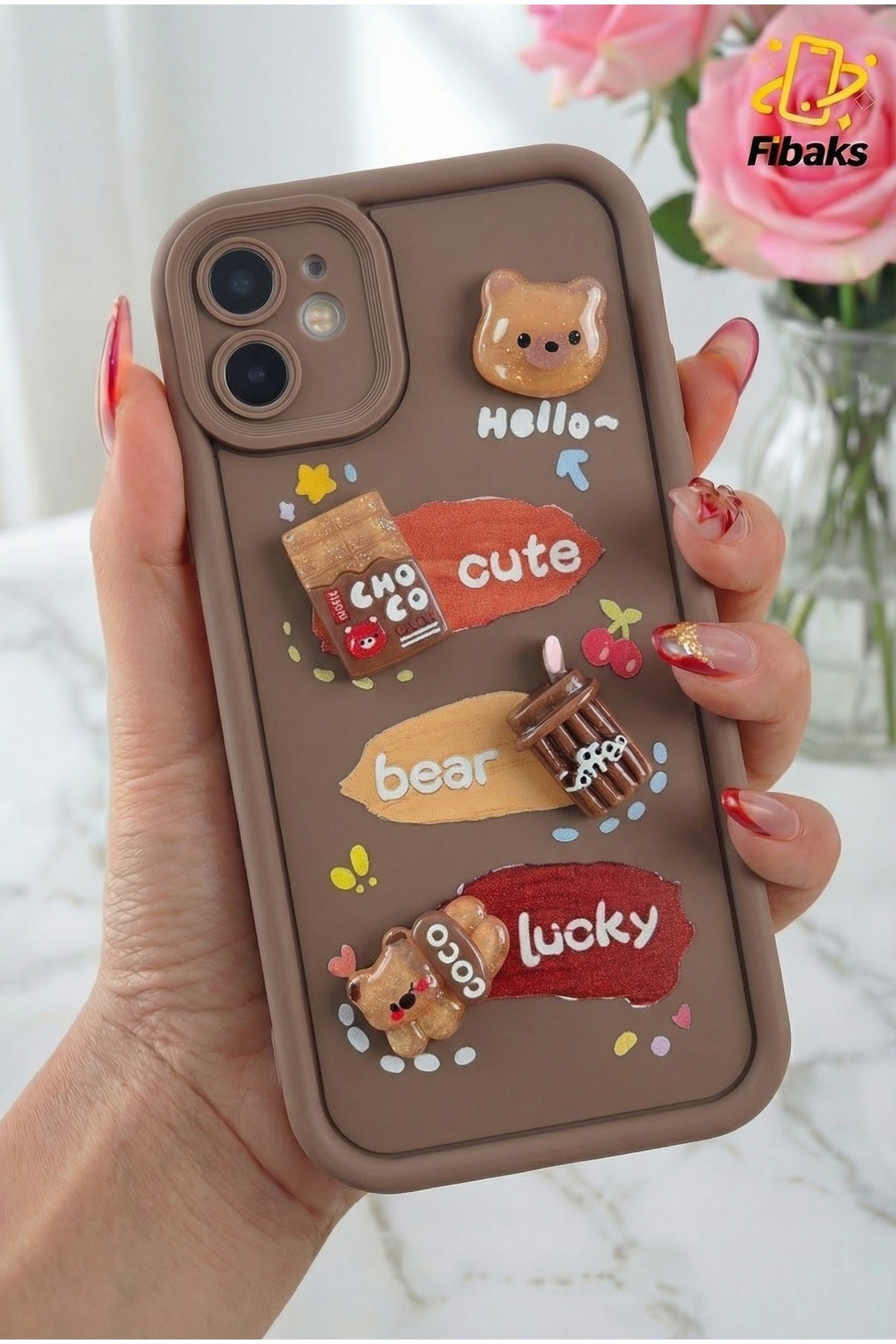 iPhone 12 Case Camera Protected Teddy Bear Coffee Shaped Colorful Soft Silicone Cover