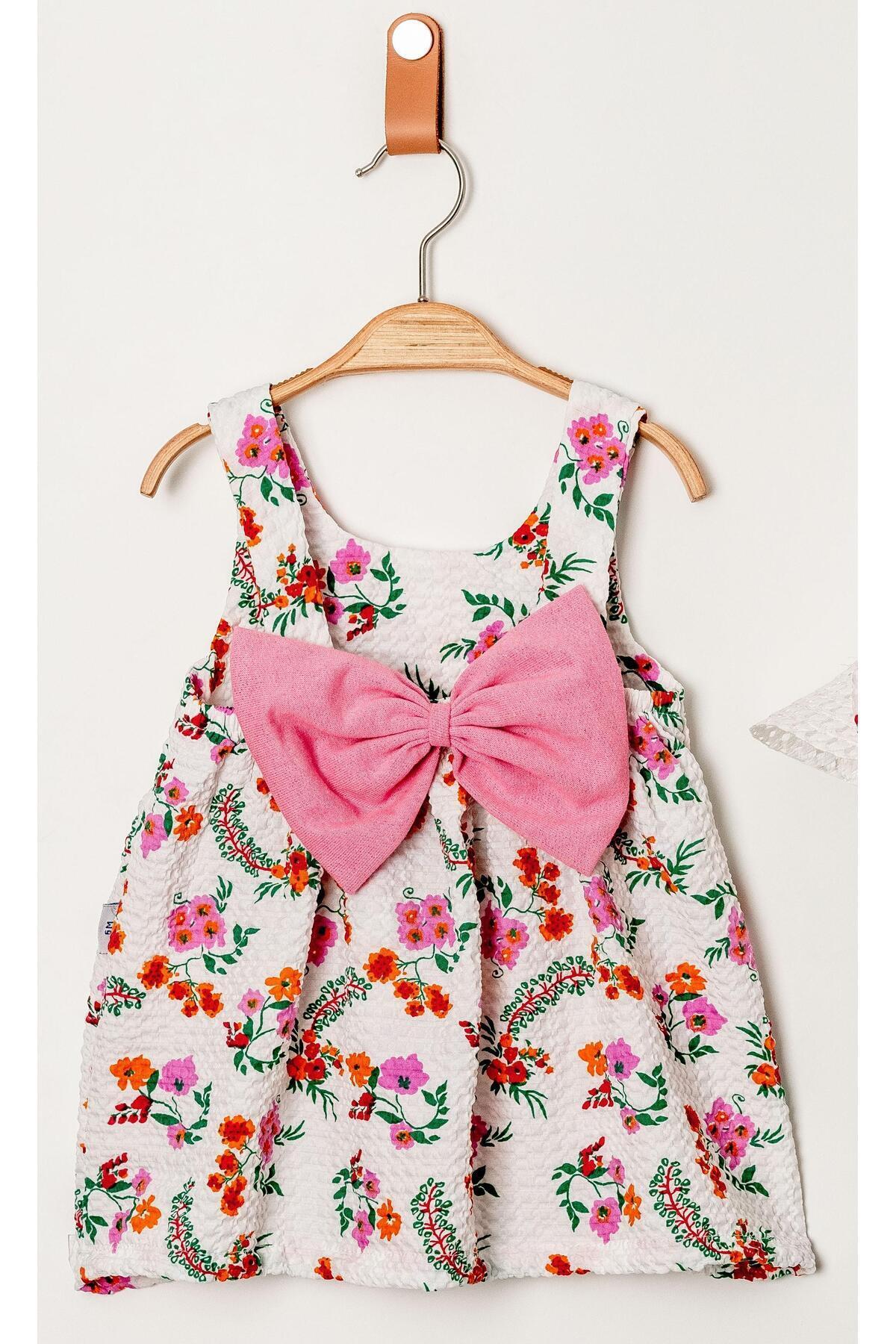 Chicsy Baby Tatlı Çiçek Desenli Şapkalı Fiyonklu Kız Bebek Elbisesi fotoğrafı 6 (önizleme)