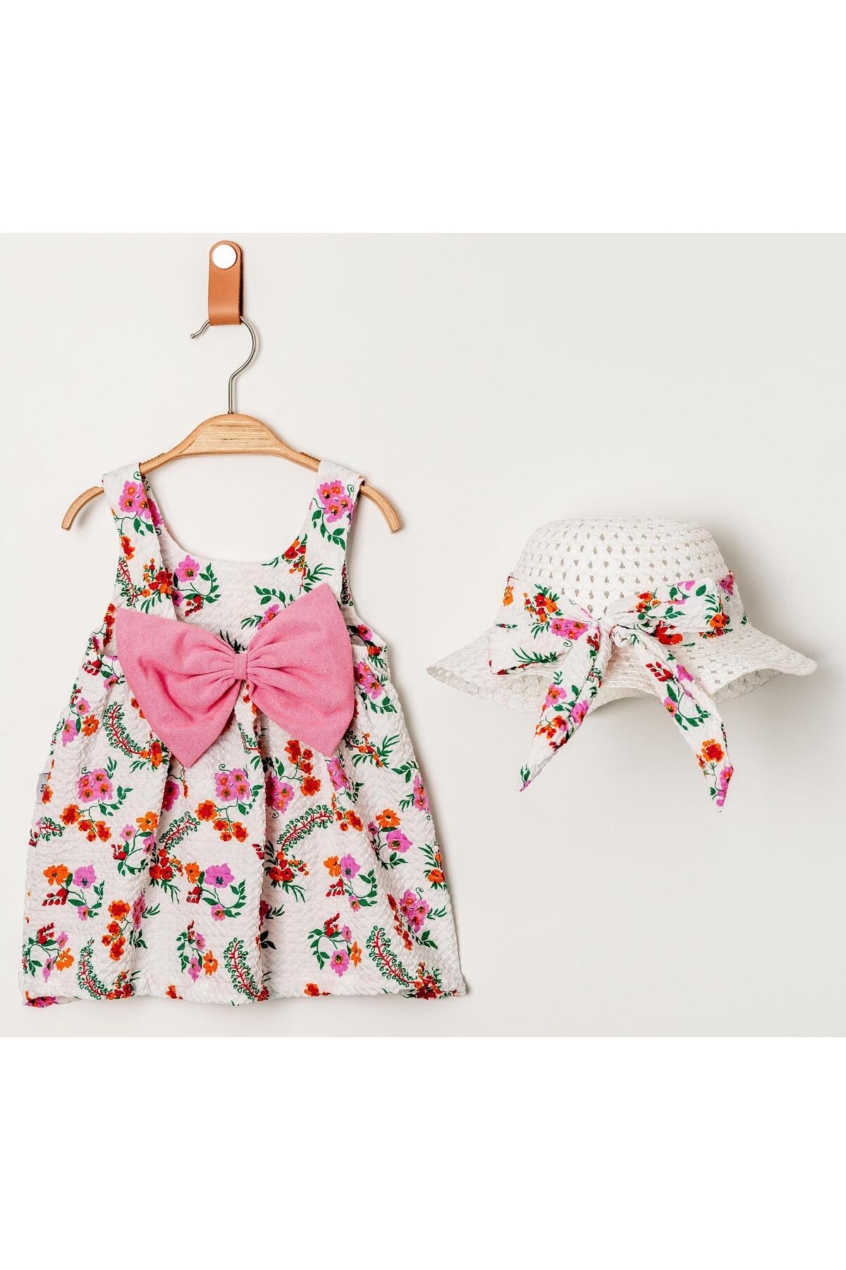 Chicsy Baby Tatlı Çiçek Desenli Şapkalı Fiyonklu Kız Bebek Elbisesi fotoğrafı 5 (önizleme)