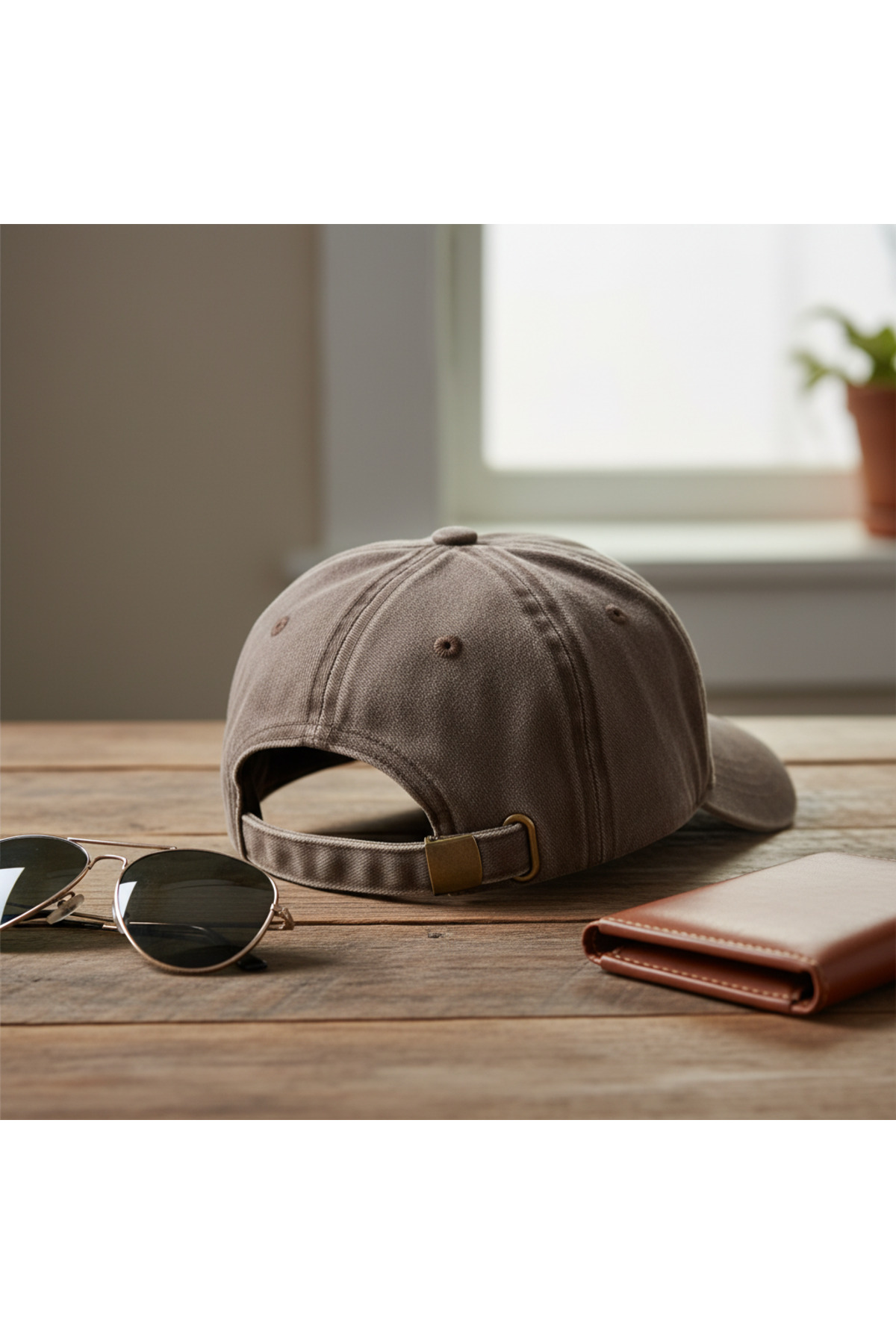 DesDesign  Boho Çiçek Peace Baskılı Şapka – Kahverengi Yıkamalı Unisex Cap - Görsel 6