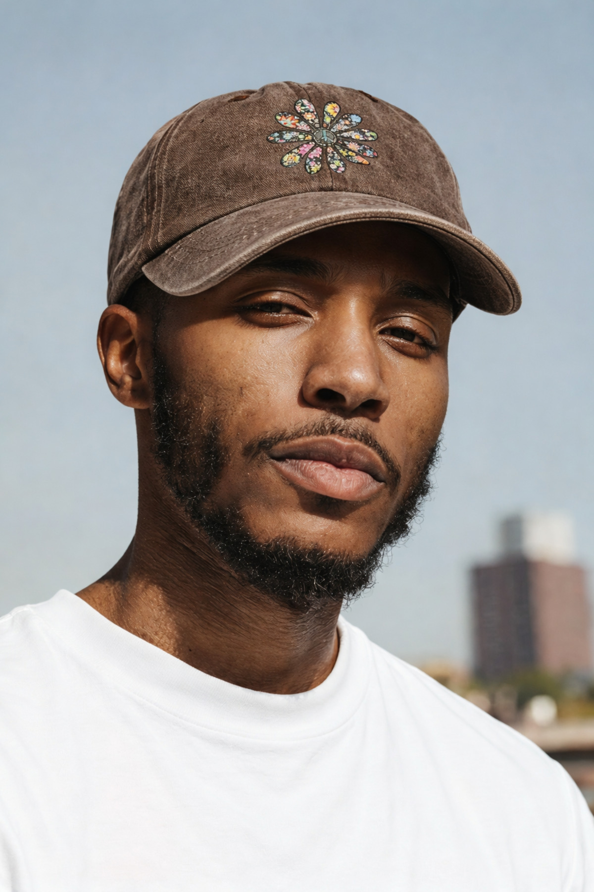 DesDesign  Boho Çiçek Peace Baskılı Şapka – Kahverengi Yıkamalı Unisex Cap - Görsel 8