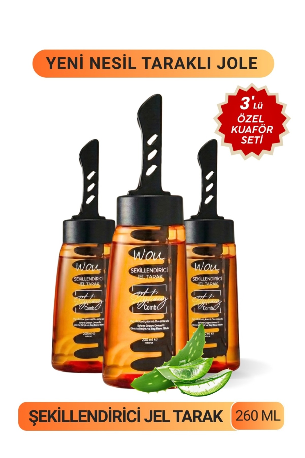 WOU World of Unique Wou Şekillendirici Jel Tarak Yeni Nesil Taraklı Jöle 260Ml.3 Adet