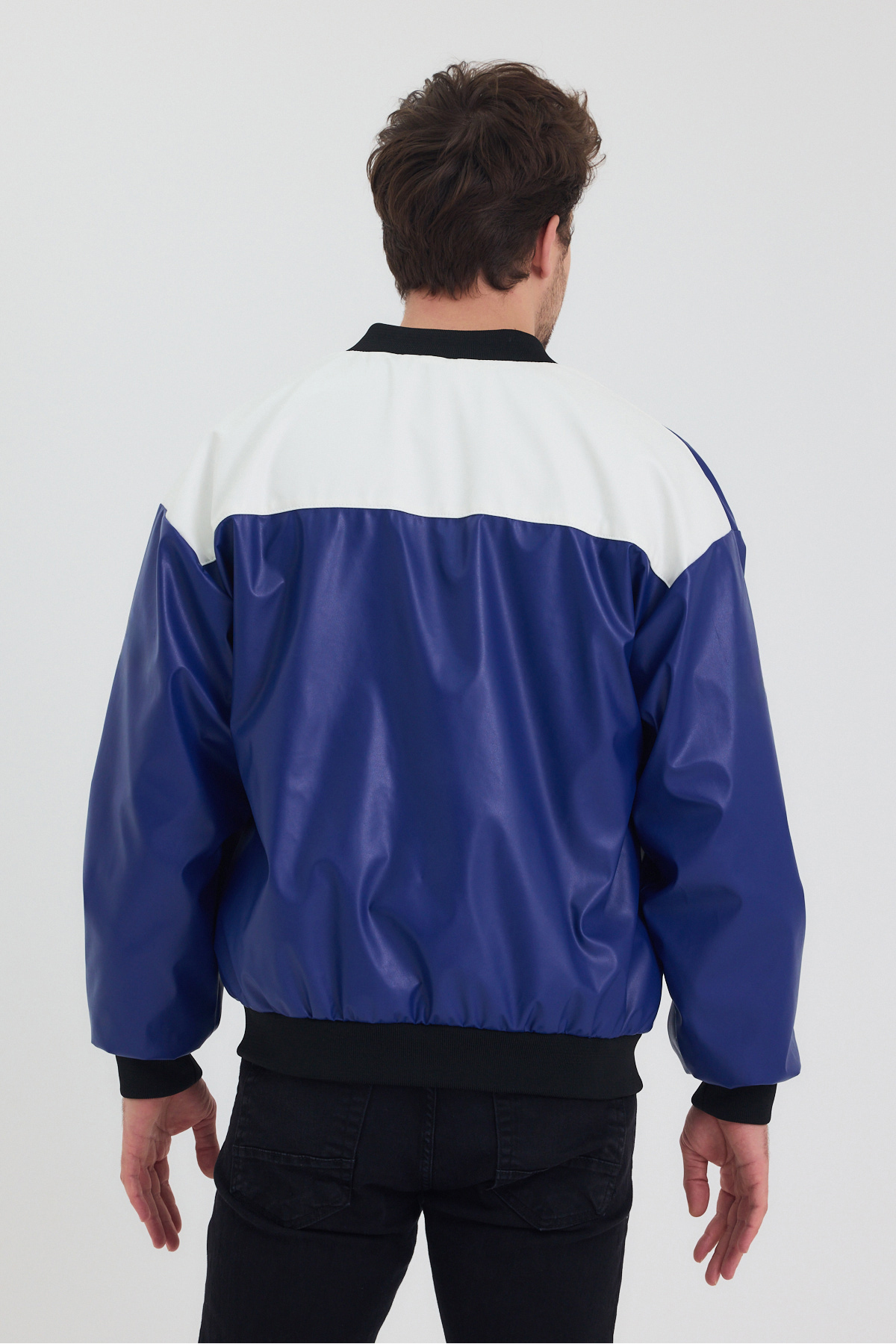 Black Level  Erkek Oversize Deri Garnili Baskılı Motorcu Montu Kolej Ceketi Bomber Günlük Mont - Görsel 7