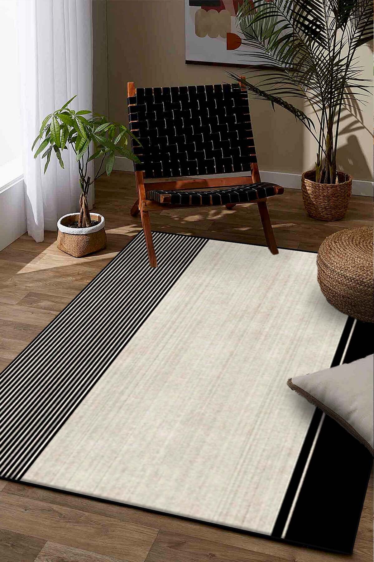 Decomia Home Covor Digital Cu Imprimeu Anti-alunecare, Lavabil, Cu Dungi Alb-negru, Modern Pentru Living, Bucătărie, Covor-d1297 - 100 x 150