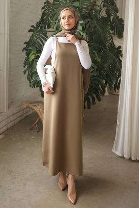 İmajButik Haki İp Askılı Jile Elbise