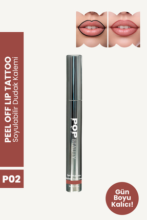 POP Beauty Soyulabilir Dudak Kalemi - Peel-Off Lip Tattoo, PO2, BORDO