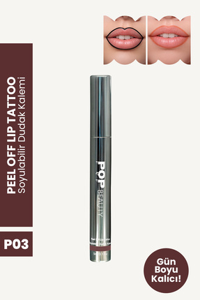 POP Beauty Soyulabilir Dudak Kalemi - Peel-Off Lip Tattoo, P03, KAHVERENGİ
