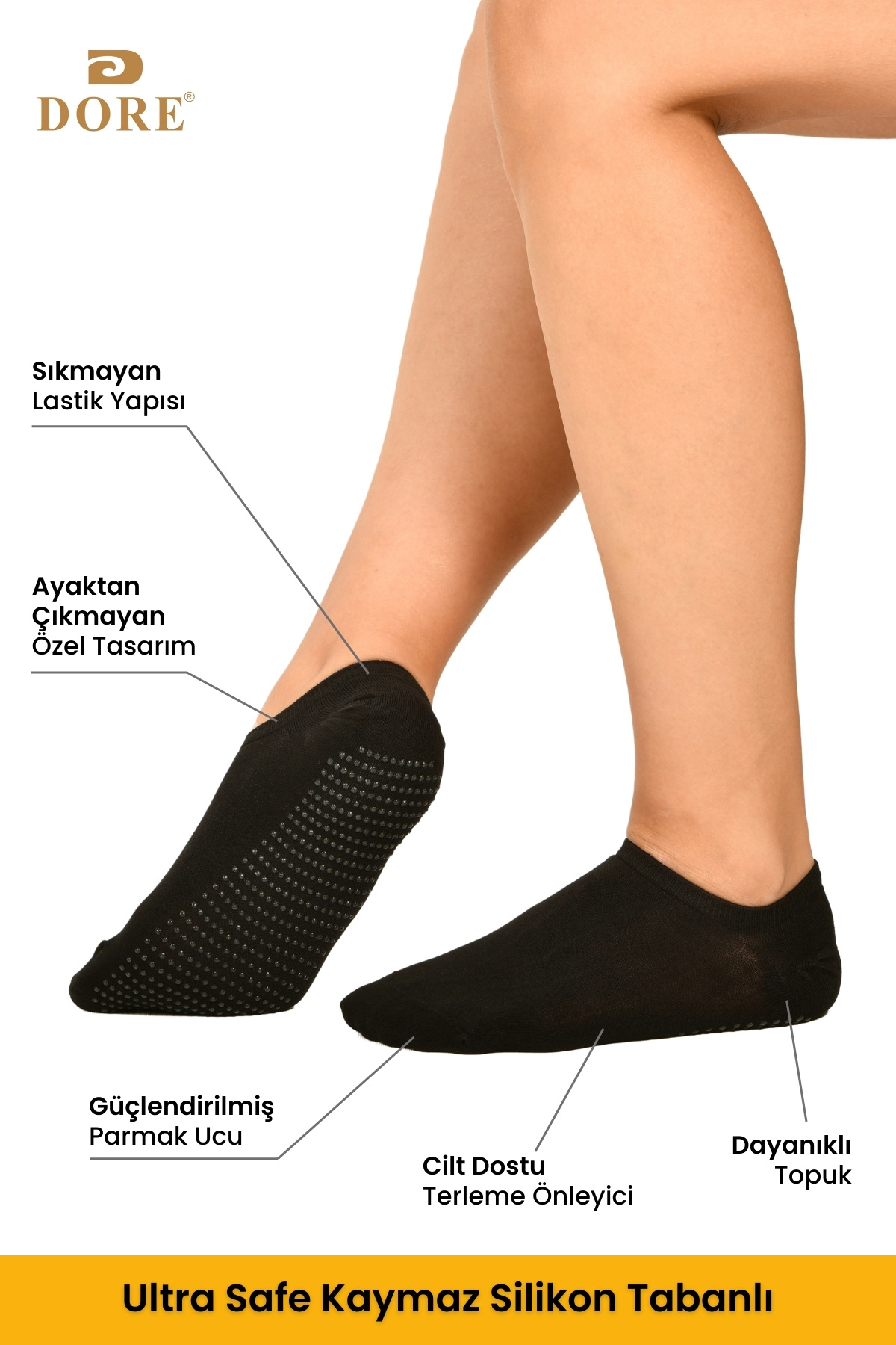 Dore Orijinal Unisex 3 Çift Kaymaz Taban Hac Umre Tavaf Fitness Yoga Pilates Çorap Standart Beden 36-42 görsel 2