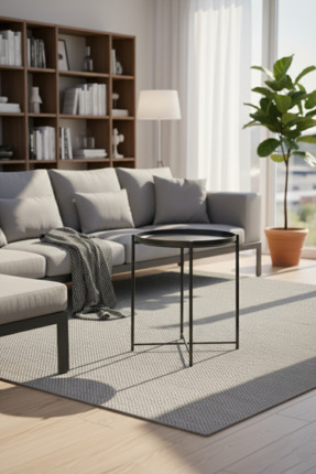 ROYALGROSS Modern Metal Yuvarlak Yan Sehpa - Siyah Dekoratif Antrasit Paslanm...