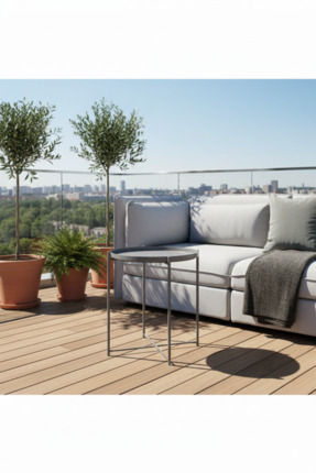 ROYALGROSS Modern Metal Yuvarlak Yan Sehpa - Gri Dekoratif Antrasit Paslanmaz...