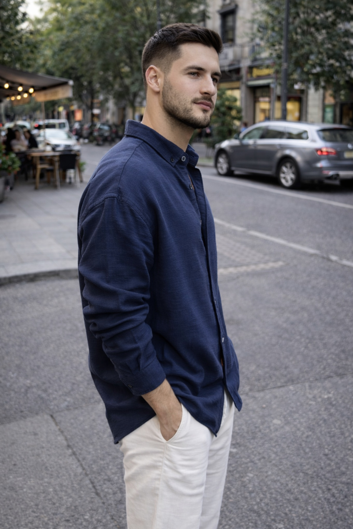 Quafash  Erkek Oversize Keten Görünümlü Gömlek - Görsel 4