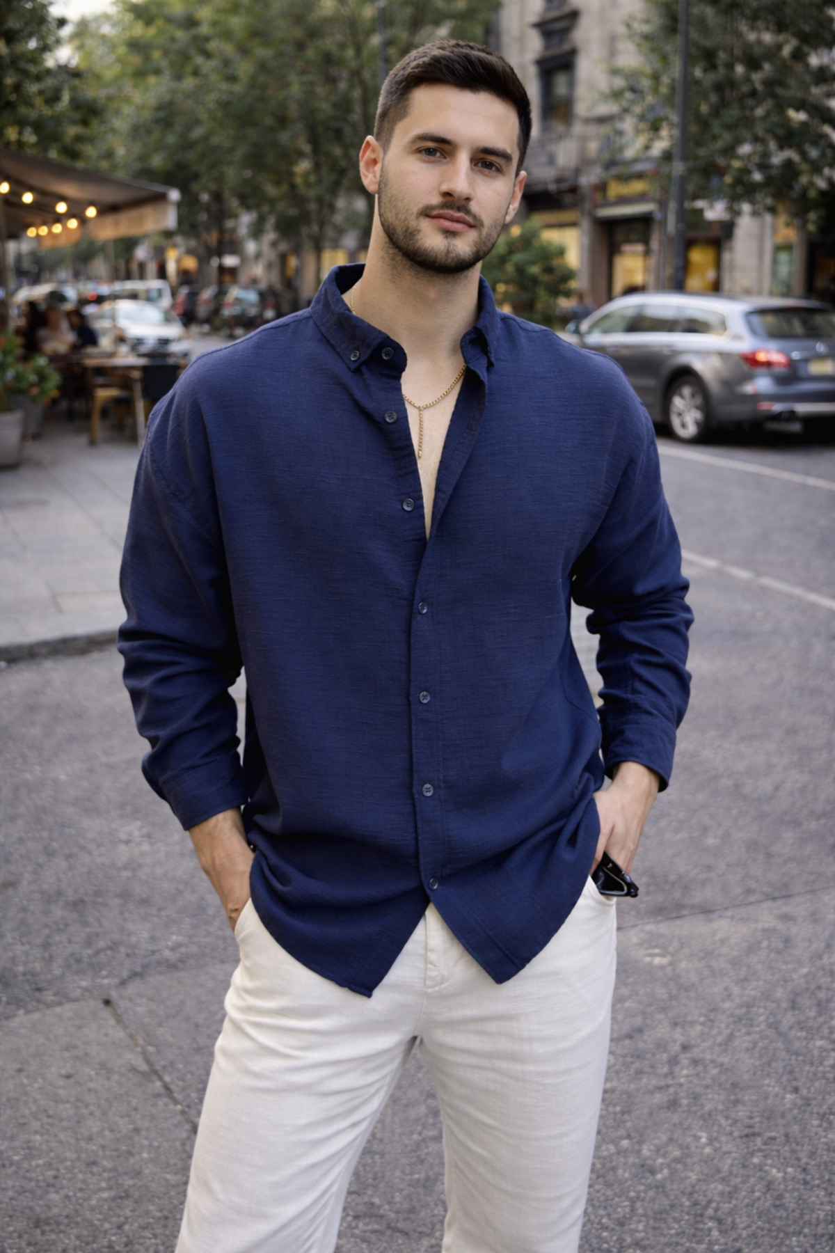 Quafash  Erkek Oversize Keten Görünümlü Gömlek - Görsel 2