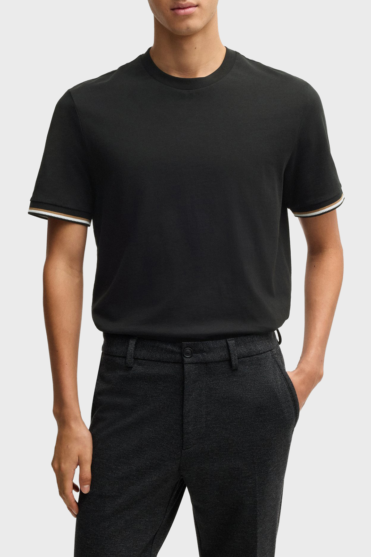 باس تی شرت مردانه یقه گرد طرح معمولی نخی جرسی کد ۵۰۵۰۱۰۹۷ ۰۰۱