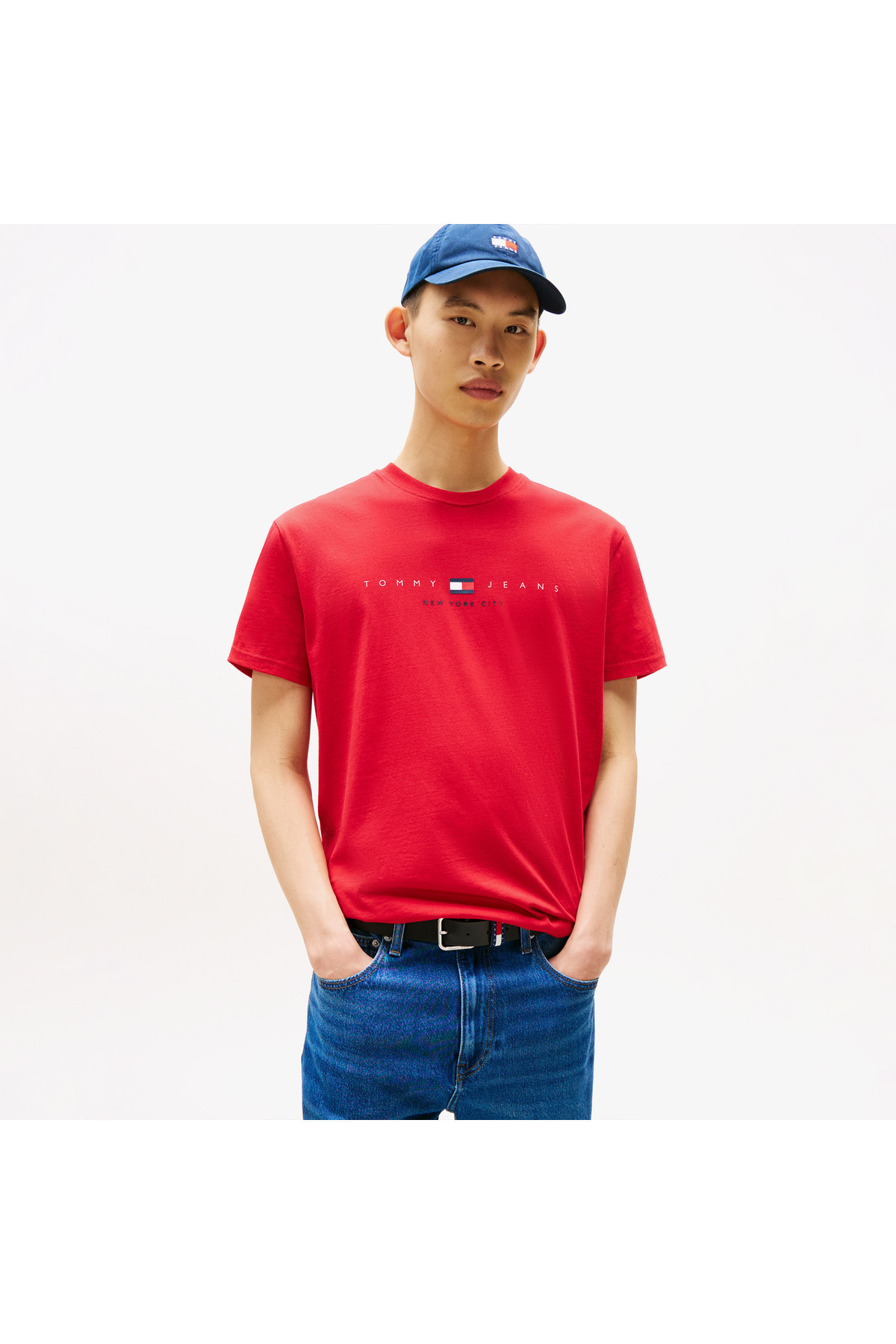 تامی هیلفیگر تی شرت مردانه قرمز تامی جینز مدل Regular Flag Linear