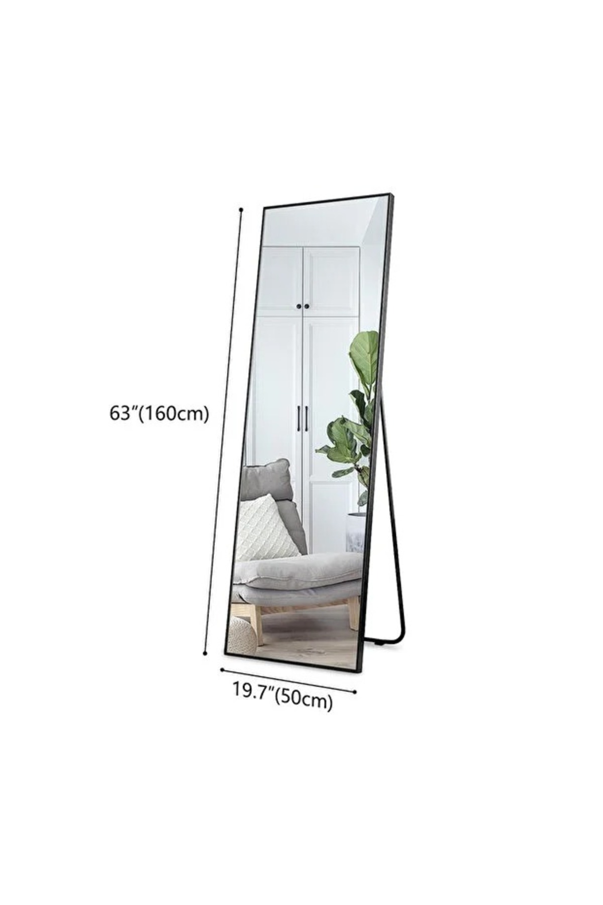 مرآة أرضية كاملة الطول من إن زون 160×50 سم بإطار من الألومنيوم باللون الأسود