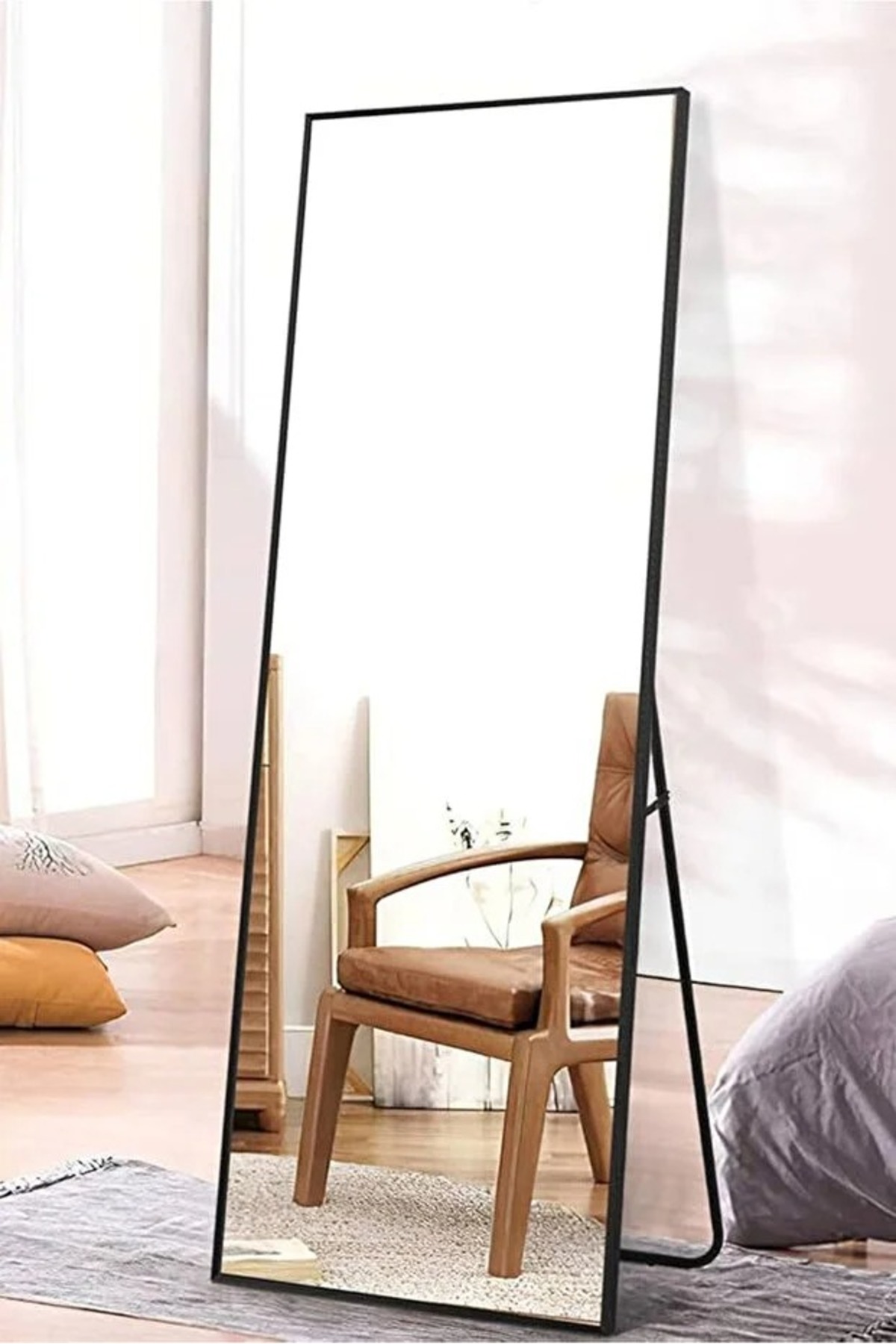 مرآة أرضية كاملة الطول من إن زون 160×50 سم بإطار من الألومنيوم باللون الأسود