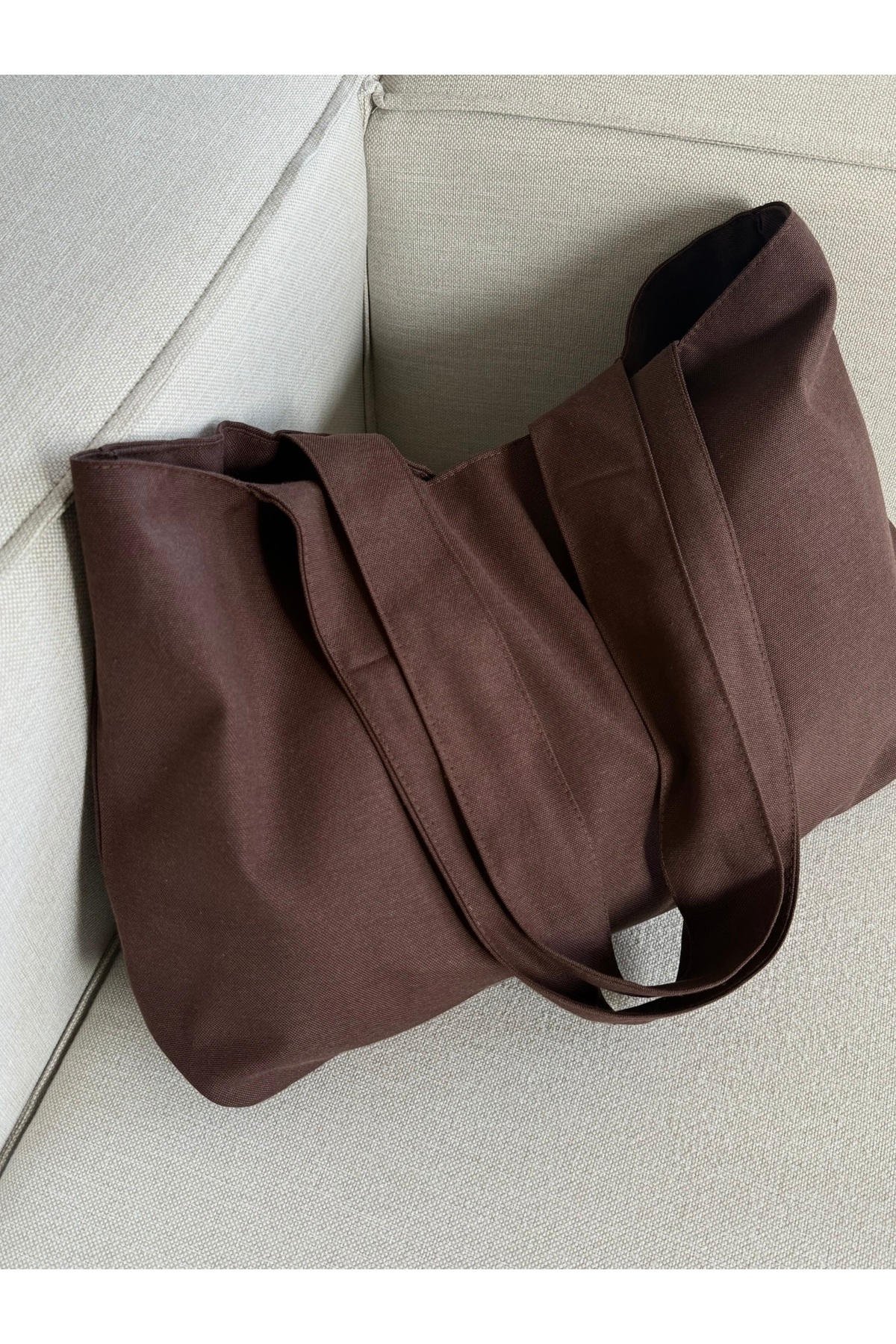 LUNAFEL  Acı Kahve Kanvas El Kol Omuz Çantası - Su Geçirmez Kumaş - Tote Bez El Kol Ve Omuz Çantası - Görsel 6
