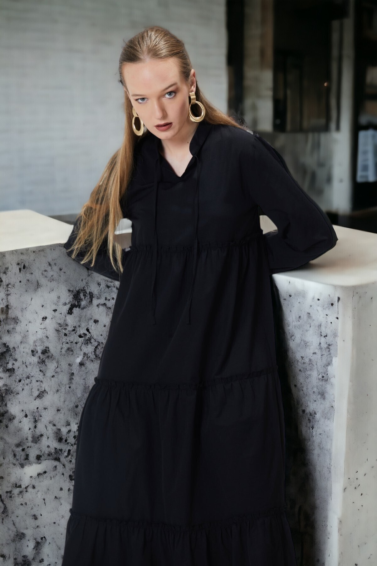 Women's Collar Lace-up Modest Dress