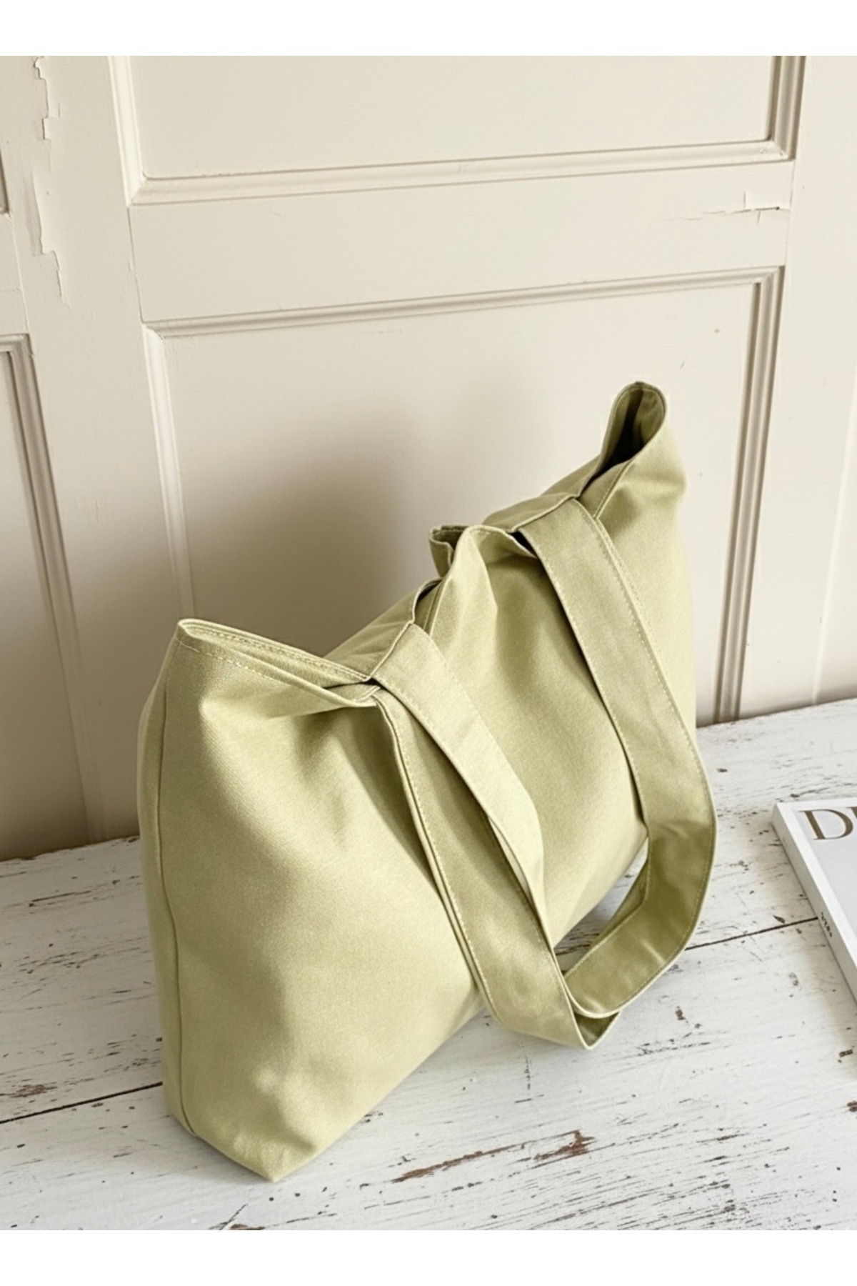 LUNAFEL  Yağ Yeşili Kanvas El Kol Omuz Çantası - Su Geçirmez Kumaş - Tote Bez El Kol Ve Omuz Çantası - Görsel 4