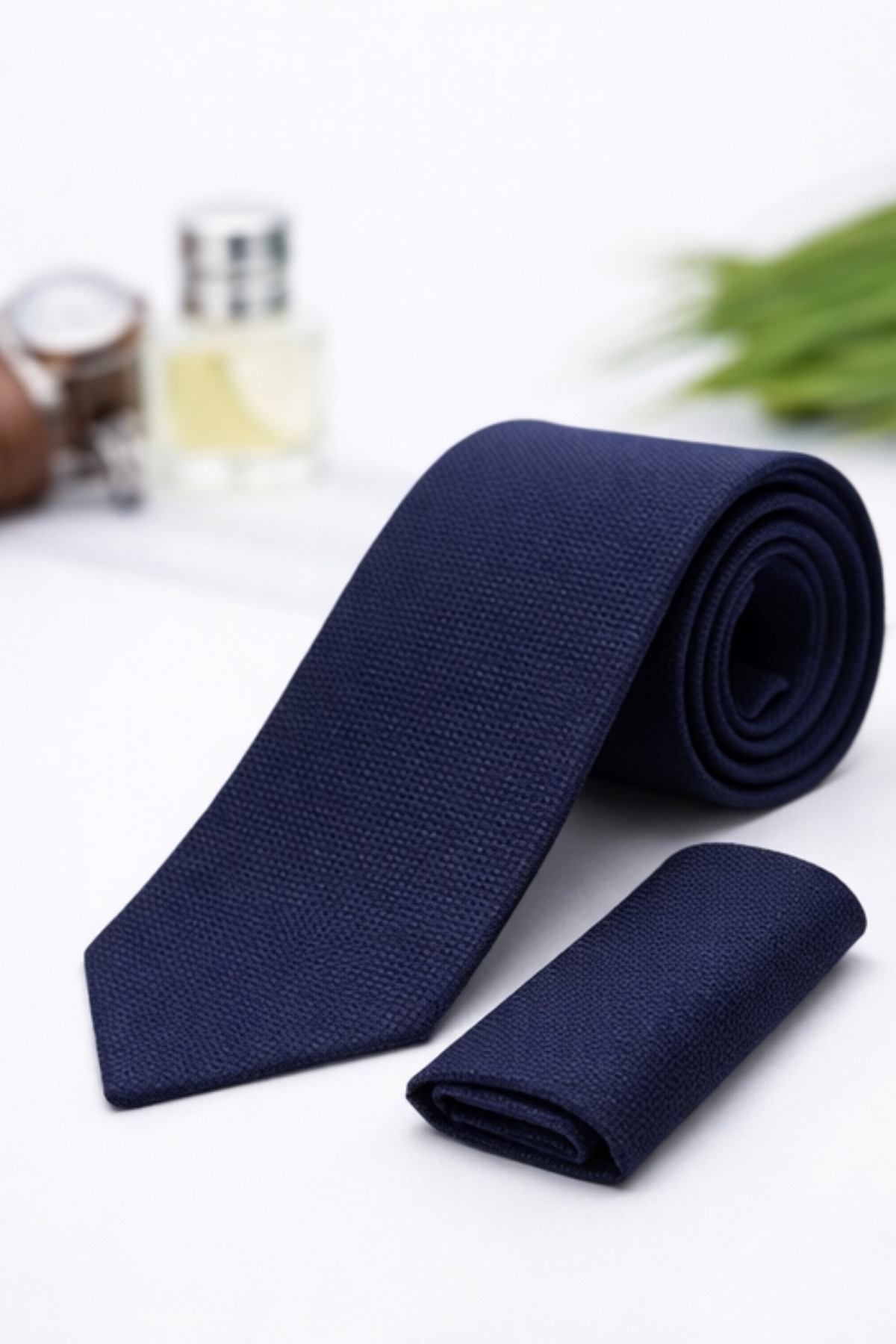 Gambocci  Erkek Lacivert Armürlü Mendilli Kravat
