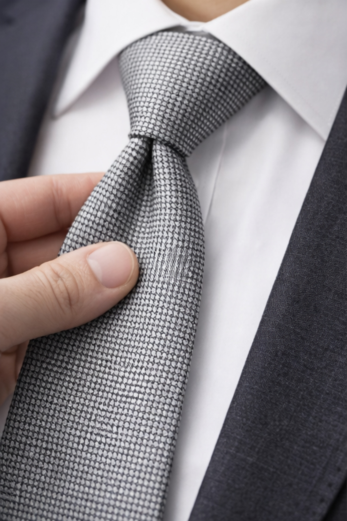 Gambocci  Erkek Gri Armürlü Mendilli Kravat - Görsel 2