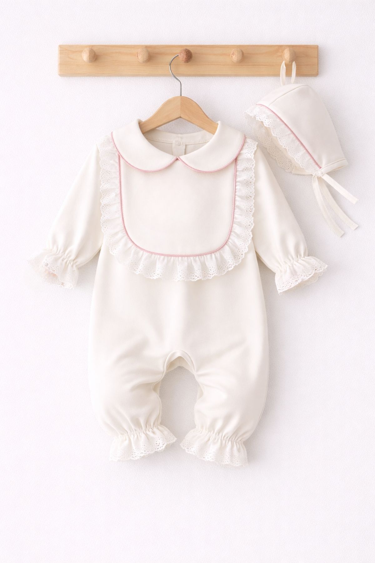 Minytrendy Kız Bebek Yenidoğan Tulum Vintage Pembe Simli Fistolu Hastane Çıkışı Mevlüt Boneli Takım Bebek Kırkı fotoğrafı 2 (önizleme)