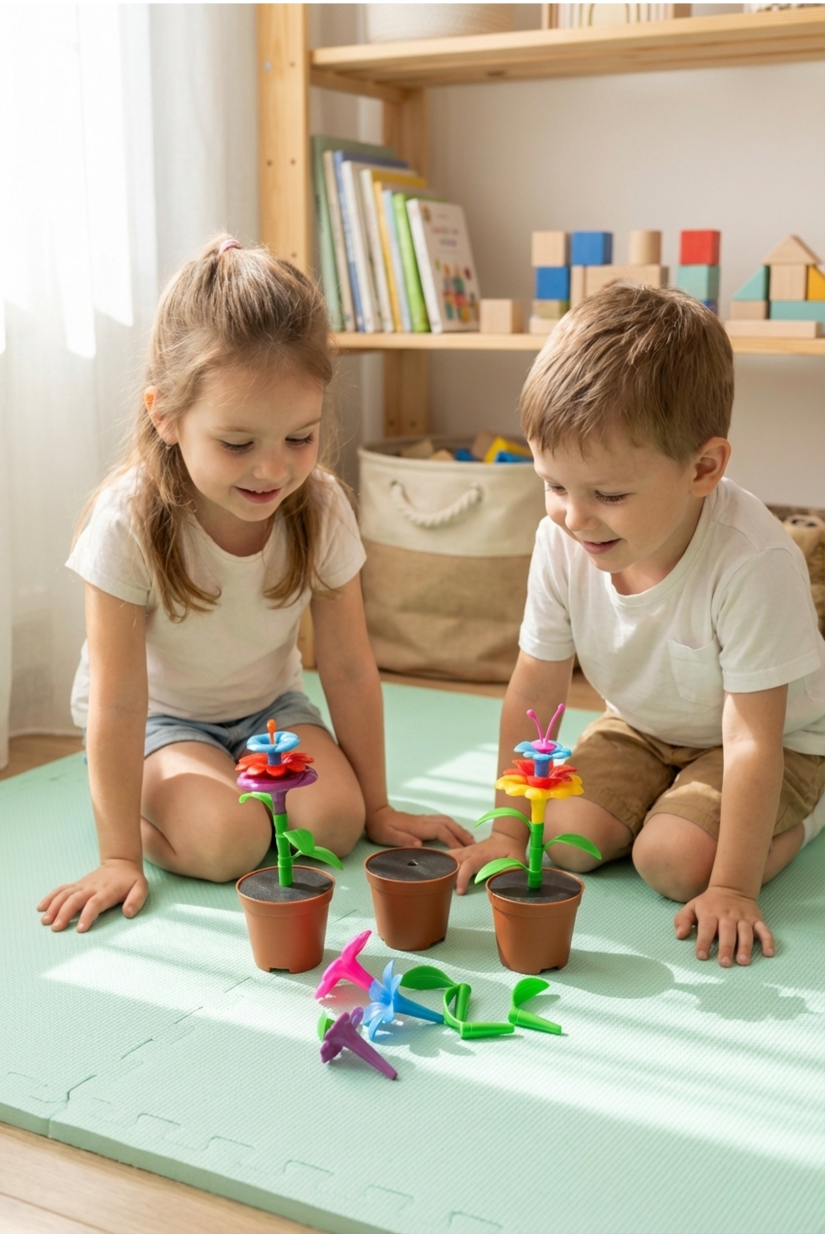 BubbyPlay 27 Parça Çiçek Bahçesi Yapım Seti Montessori Saksılı Blok Eğitici Oyuncak Tak Çıkar Zeka Oyunu fotoğrafı 2 (önizleme)