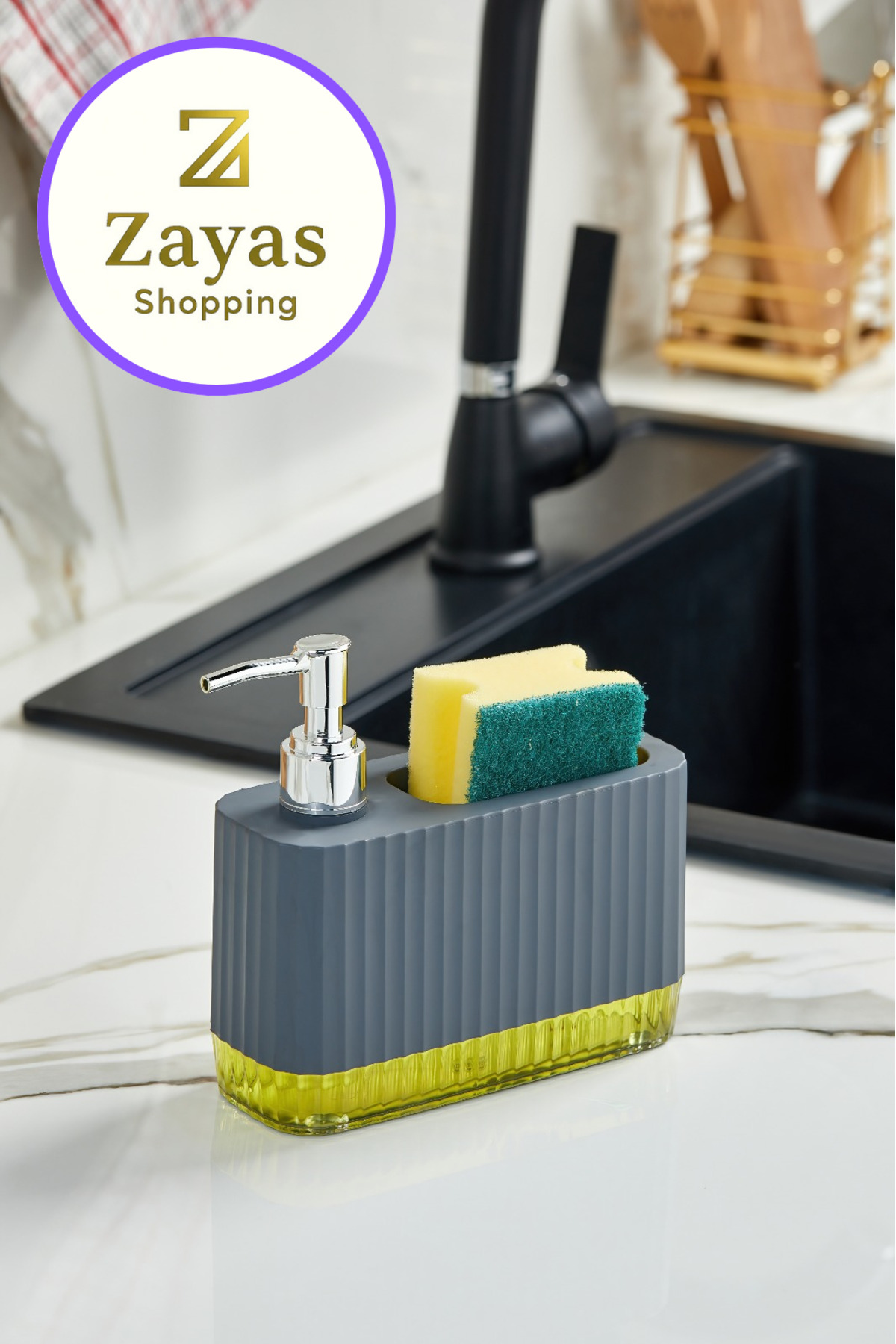 550 ml Countertop Liquid Soap Dispenser and Dish Sponge Organizer – Pump Detergent