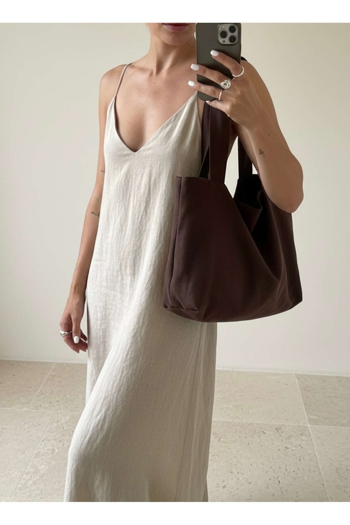 LUNAFEL  Acı Kahve Kanvas El Kol Omuz Çantası - Su Geçirmez Kumaş - Tote Bez El Kol Ve Omuz Çantası