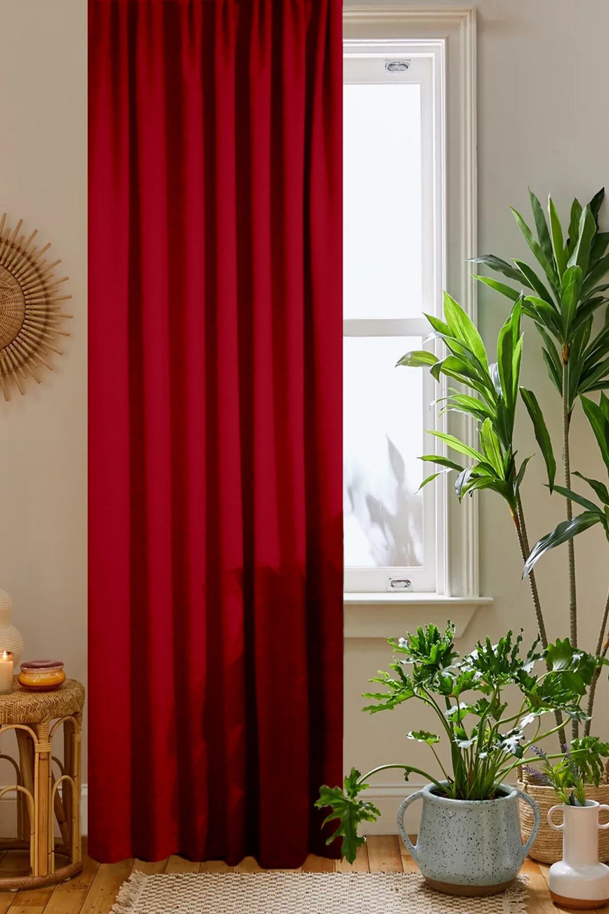 Red Honeycomb Velvet Textured Background Curtain Straight Stitched Extrafor Shirred 1st Grade Quality