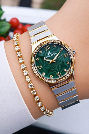 Daniel Klein Orjinal 2 Yıl Garantili Taşlı Altın Renk Çelik Kordonlu Kadın Ko...