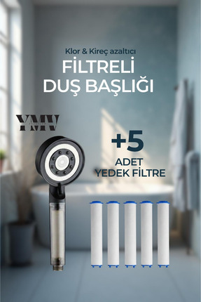 YMV Filtreli Kireç Arındırıcı Duş Başlığı | 5 Yedek Filtreli, Klor Azaltıcı, ...