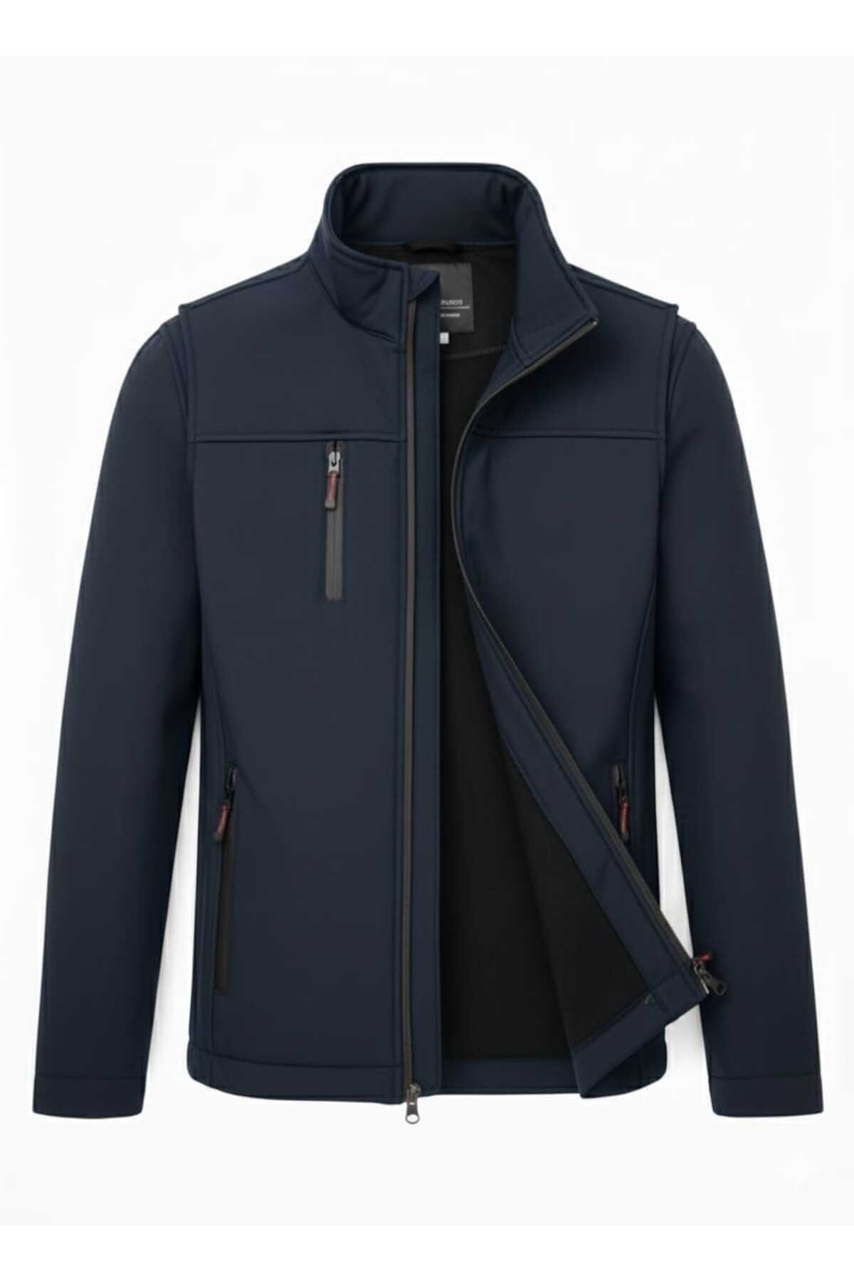 H&A İSTANBUL Erkek Softshell lacivert mont Su Ve Rüzgar Geçirmez dik yaka içi polar 3 cepli Outdoor & spor