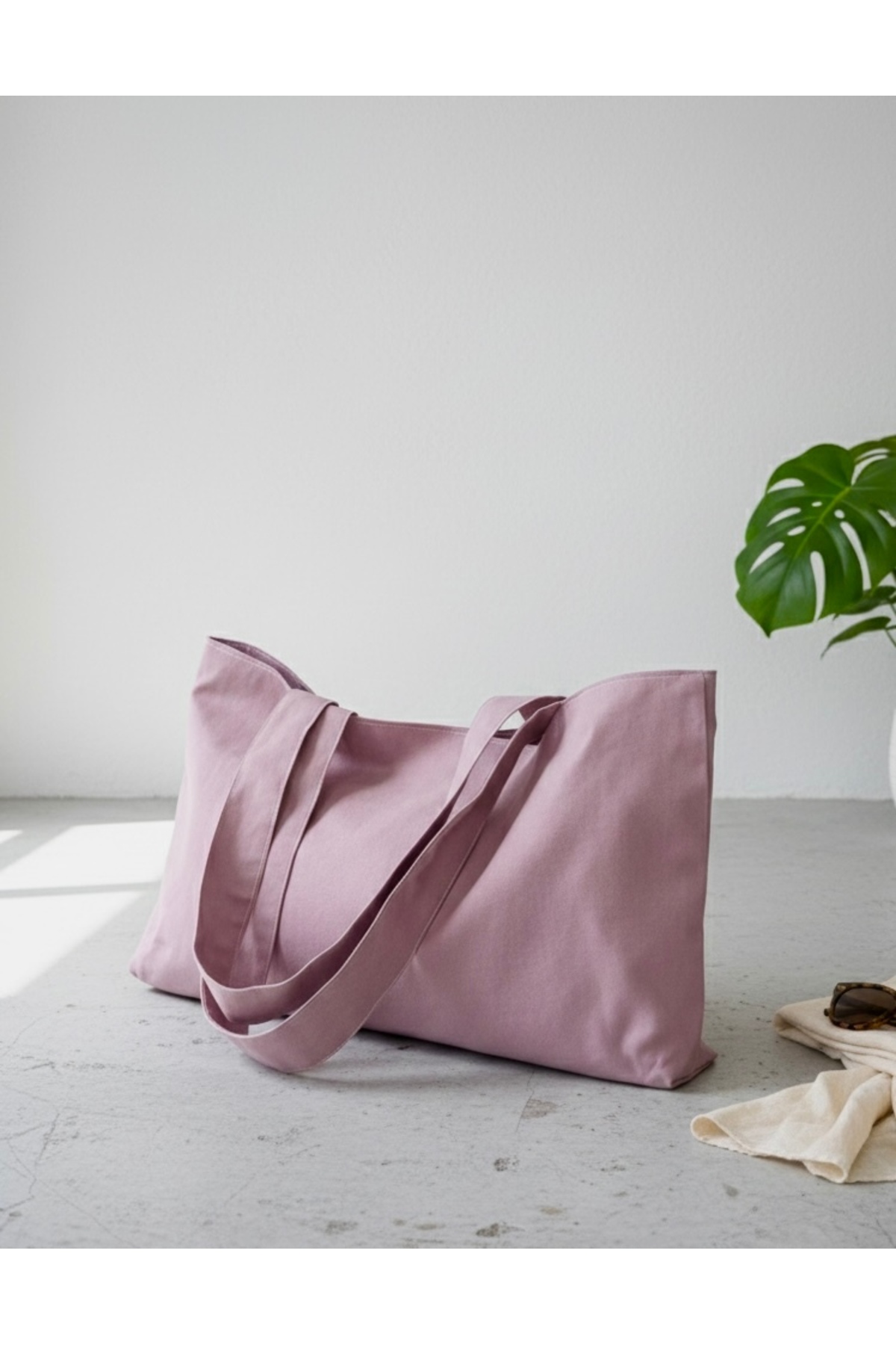 LUNAFEL  Pembe Kanvas El Kol Omuz Çantası - Su Geçirmez Kumaş - Tote Bez El Kol Ve Omuz Çantası - Görsel 2