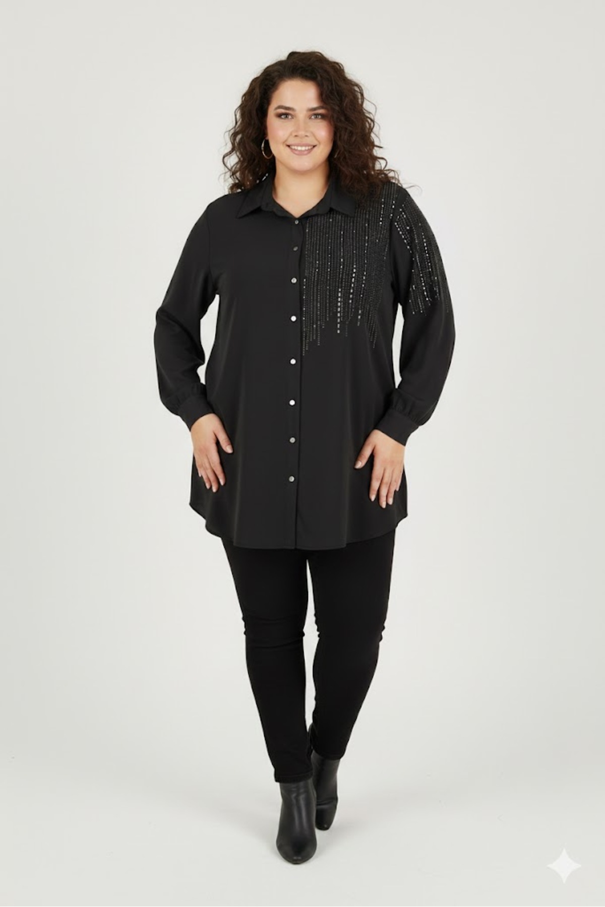 elma abone  BÜYÜK BEDEN KADIN CESİKA TAŞLI GÖMLEK - Görsel 5