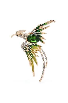 ESJ Kristal Yeşil Taş Anka Kuşu Unisex Broş 94774 074 Ebat: 5,6*6,1 Cm