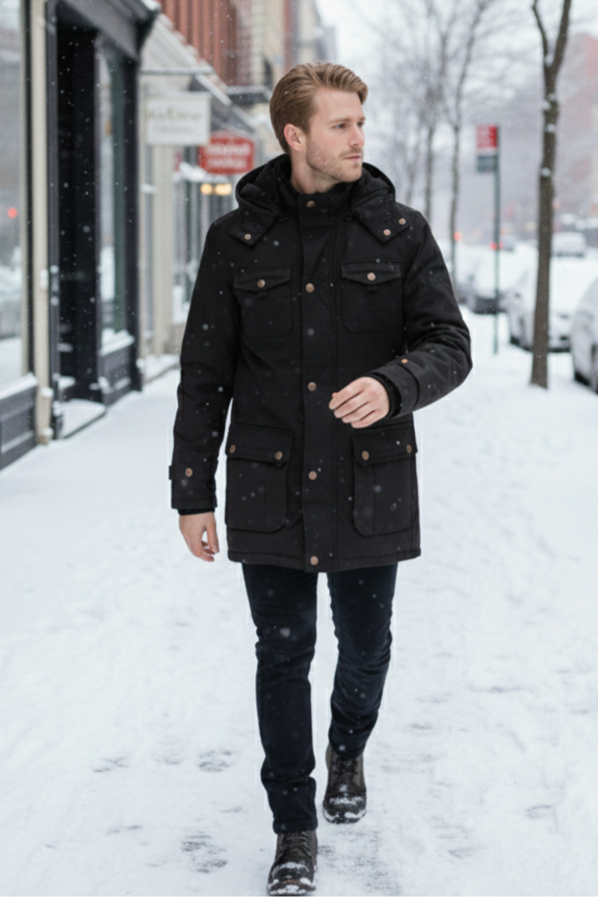 Dynamo  Erkek Siyah Kapüşonlu Kürk Astarlı Su Geçirmez Kaplamalı Kalın Kaban 2485 - Görsel 8