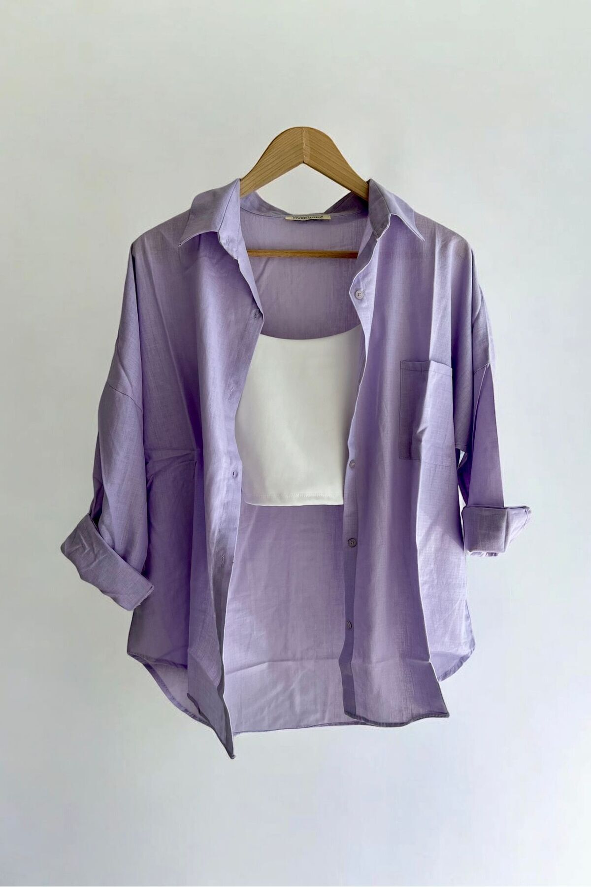 bb butik basic Oversize Keten Dokulu %100 Pamuk Tek Cepli Salaş Gömlek BB-KU3435 görsel 5